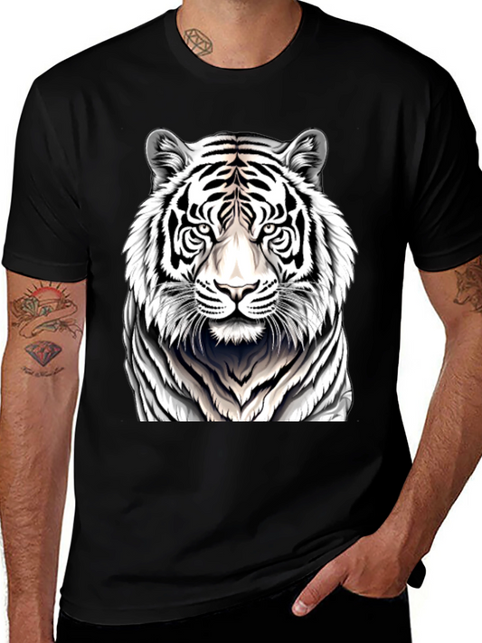 White Tiger Graphic Tee - Black Cotton Shirt