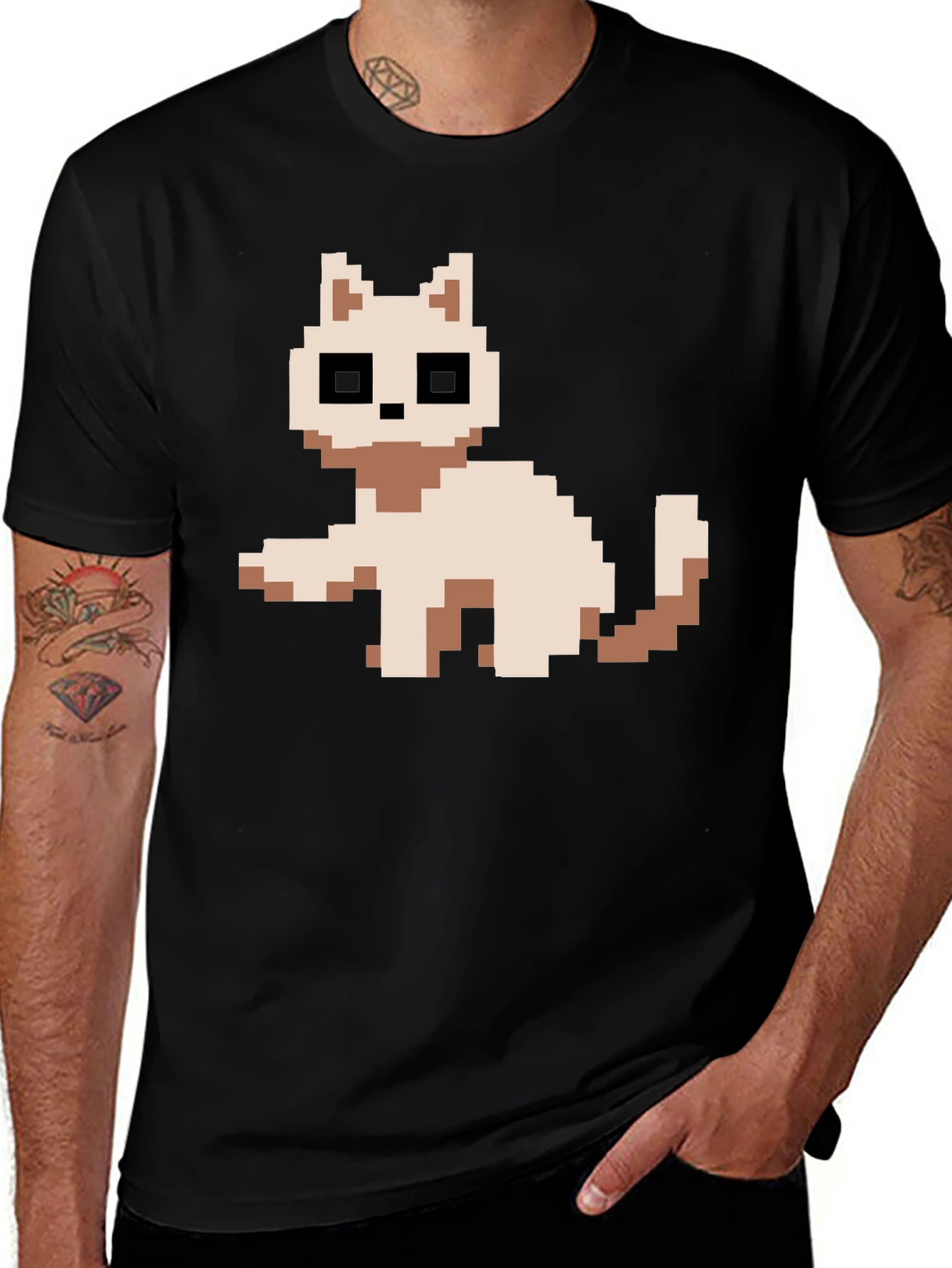 Pixel Cat Black T-Shirt - Retro Gaming Style