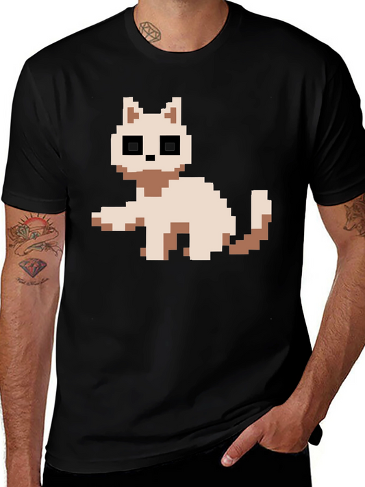 Pixel Cat Black T-Shirt - Retro Gaming Style