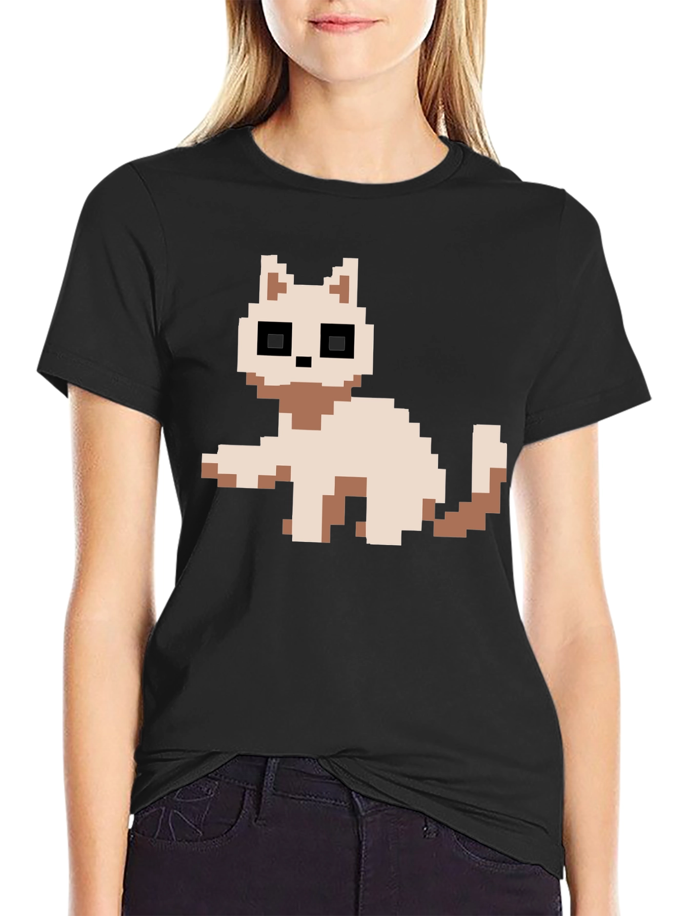 Pixel Cat Black T-Shirt - Retro Gaming Style