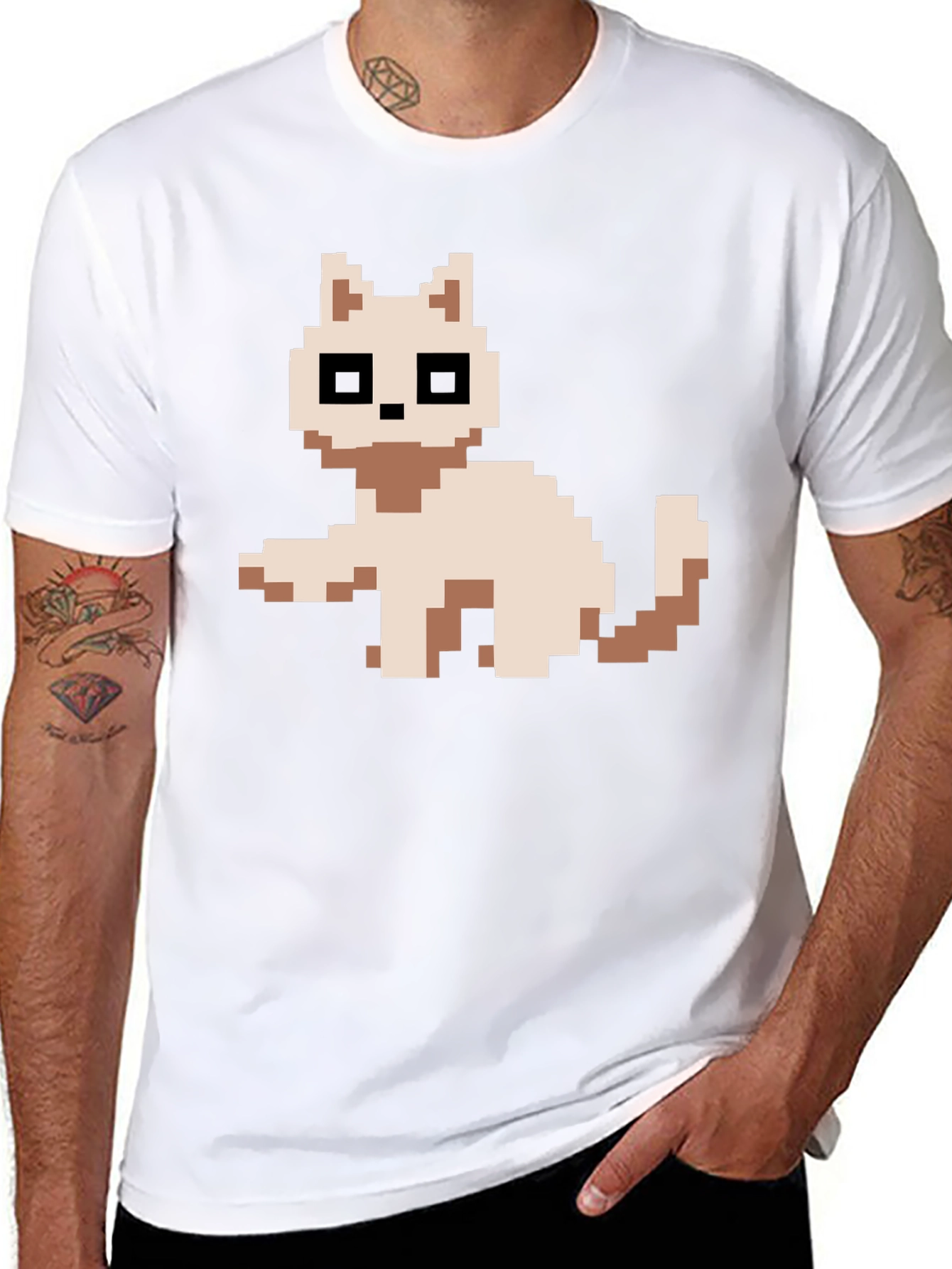 Pixel Cat Black T-Shirt - Retro Gaming Style