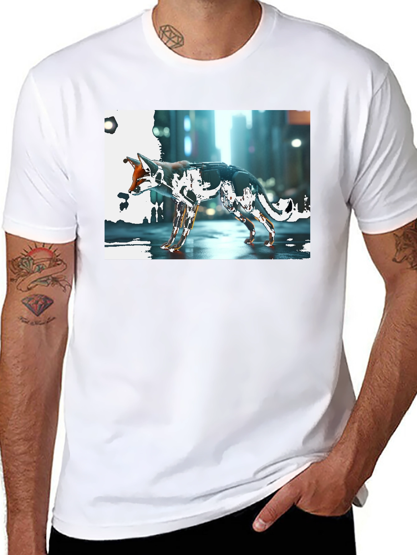 Cyberpunk Fox Graphic Black T-Shirt
