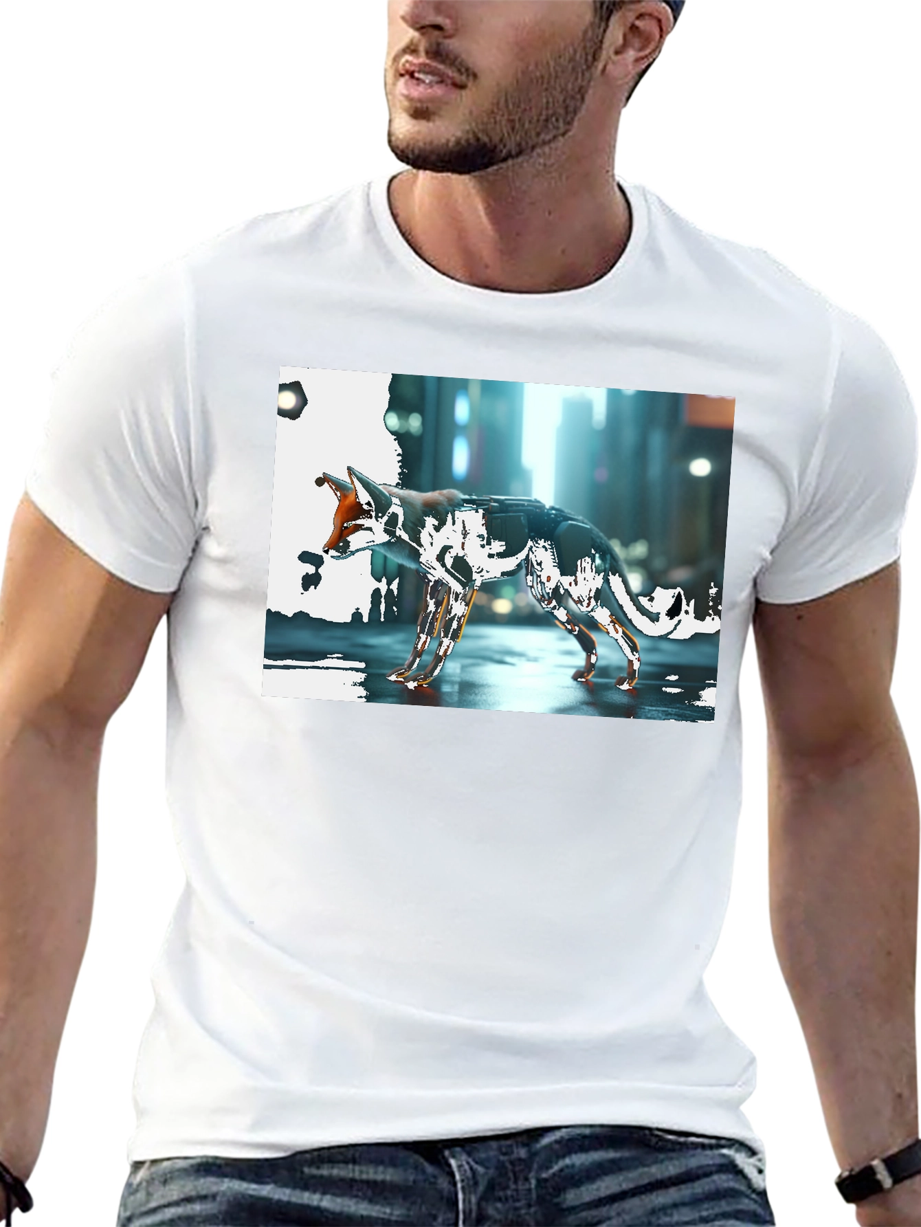 Cyberpunk Fox Graphic Black T-Shirt