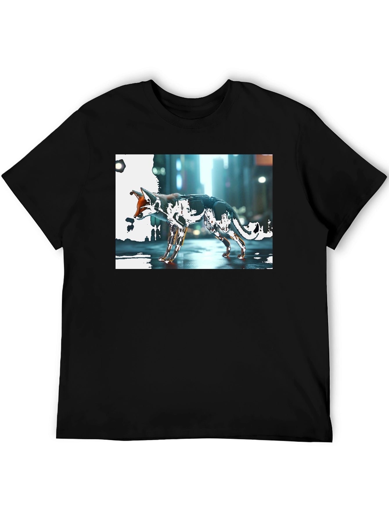 Cyberpunk Fox Graphic Black T-Shirt