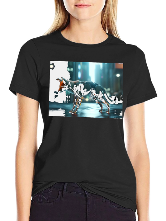Cyberpunk Fox Graphic Black T-Shirt
