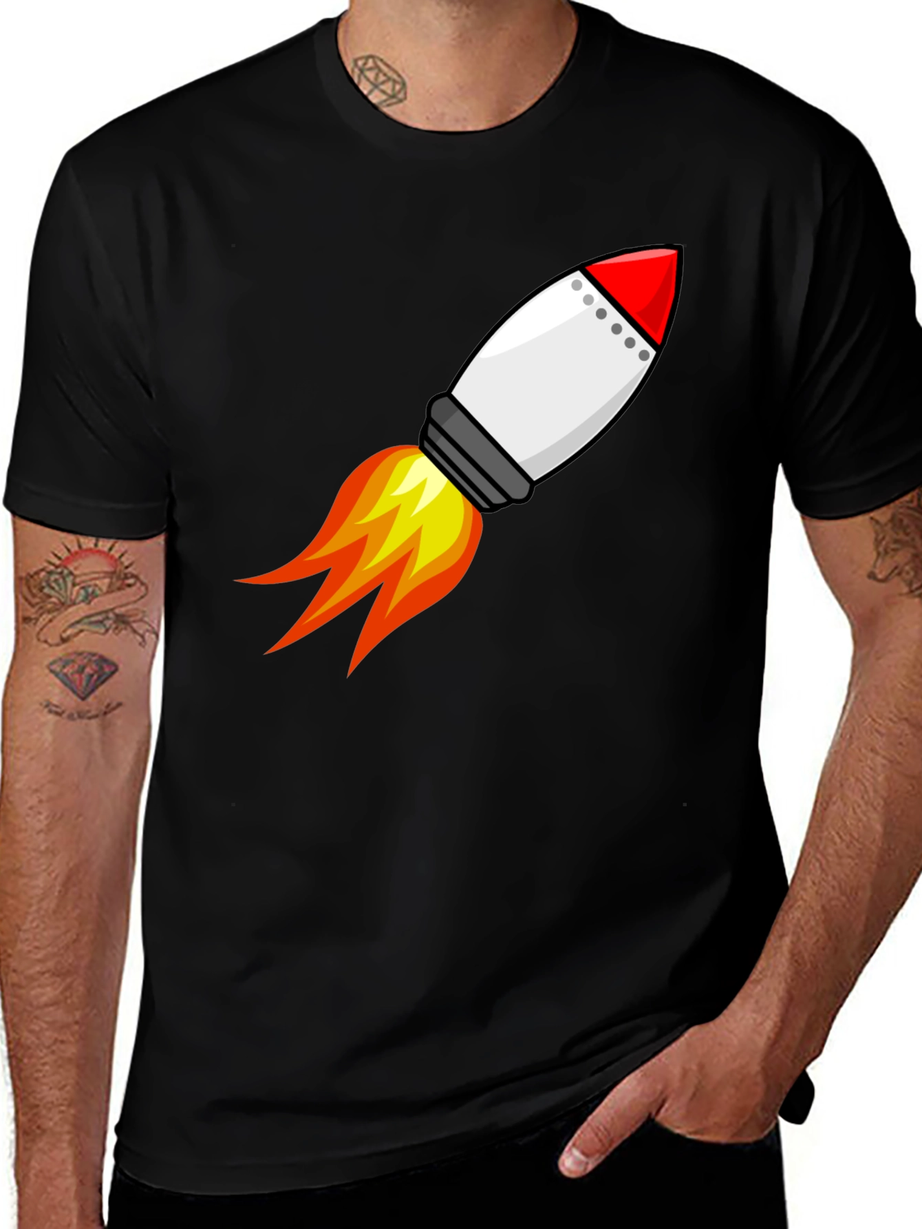 Rocket Launch Graphic Tee - Black Cotton T-Shirt