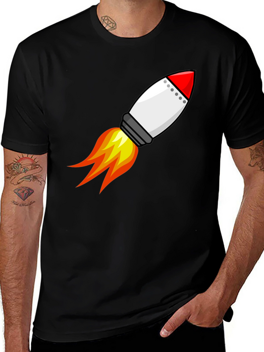 Rocket Launch Graphic Tee - Black Cotton T-Shirt