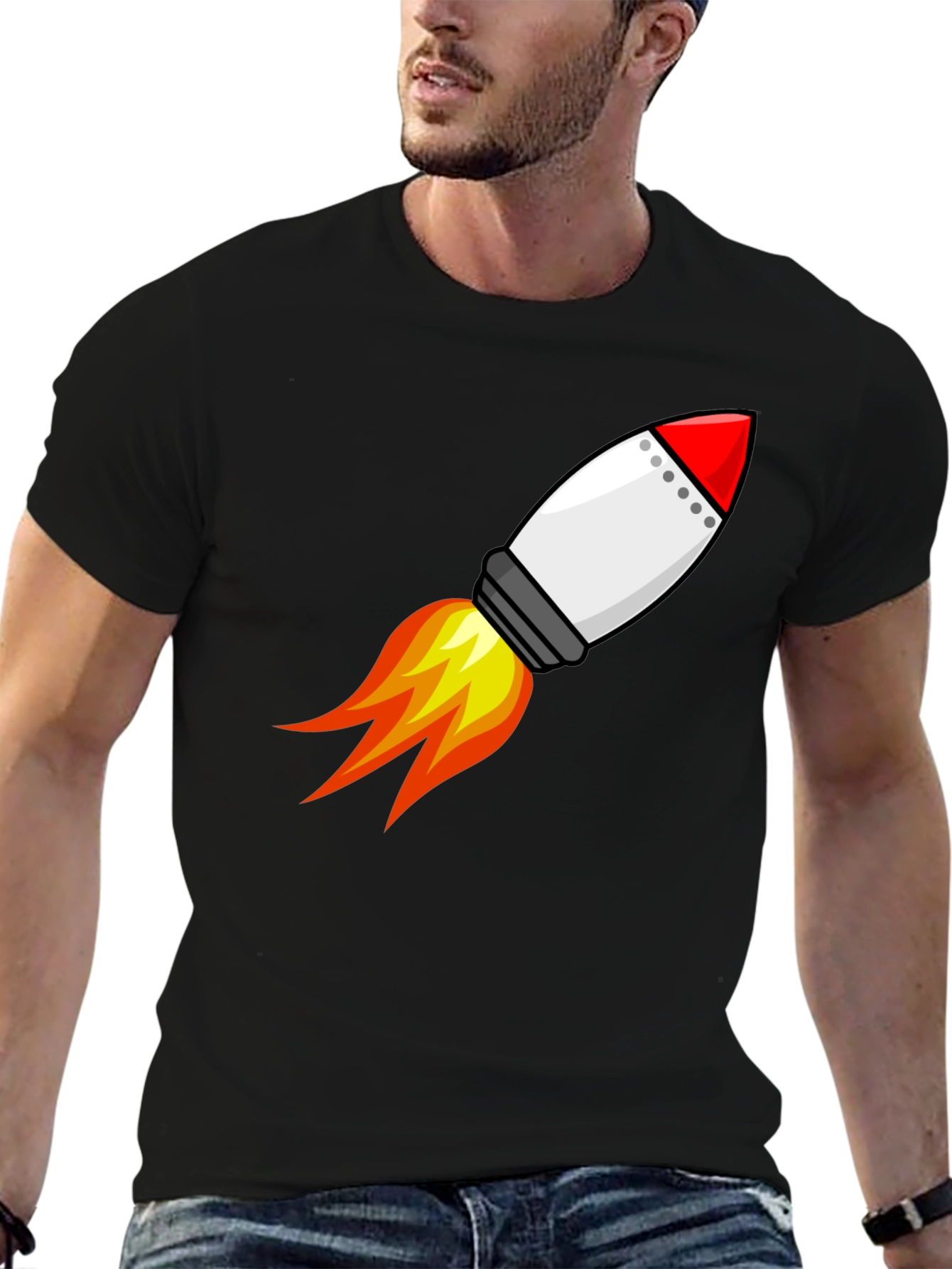 Rocket Launch Graphic Tee - Black Cotton T-Shirt