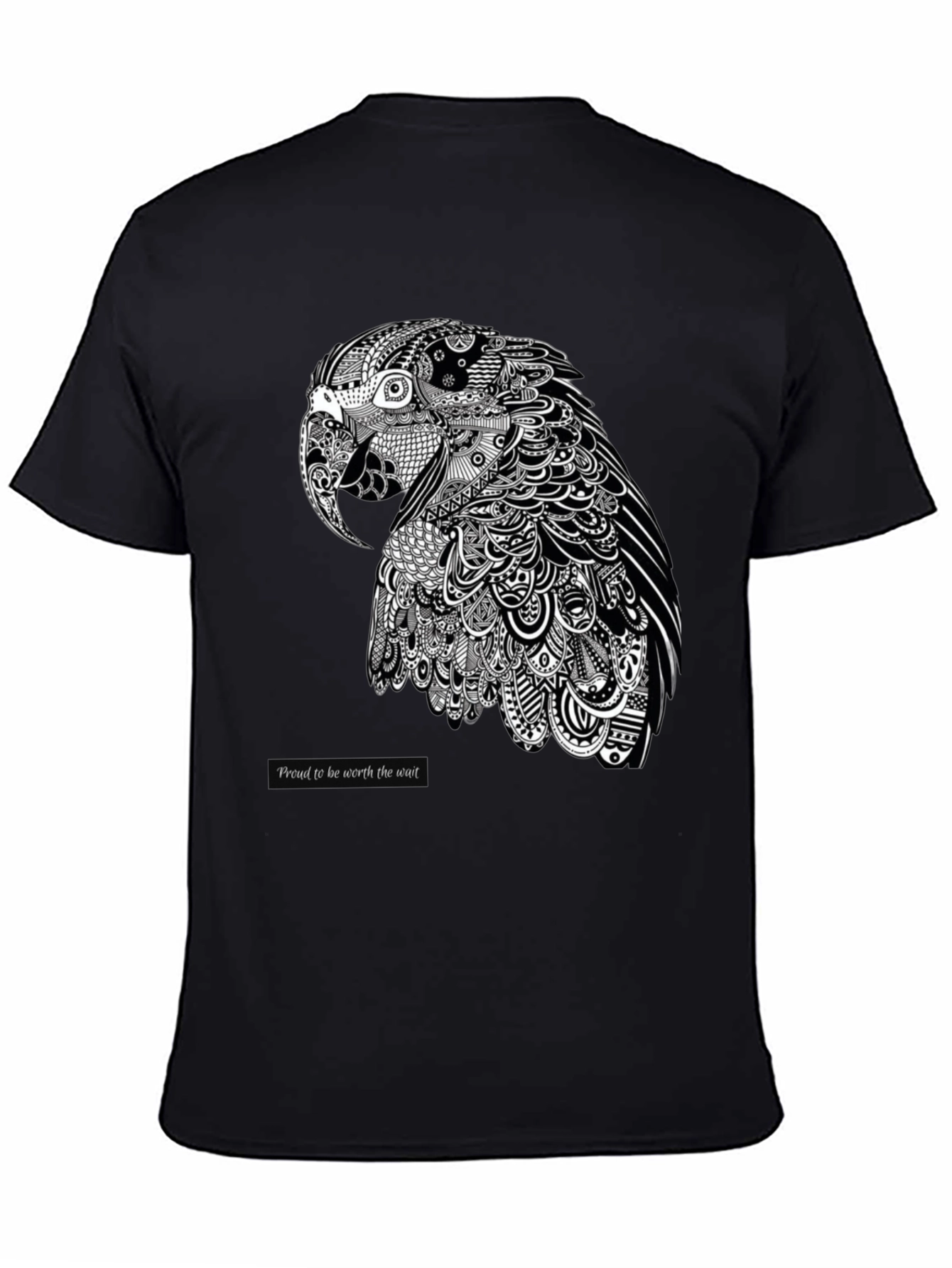 Artistic Parrot Graphic Tee - Black Cotton Blend