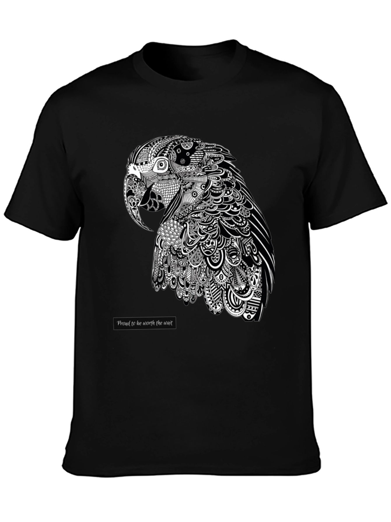 Artistic Parrot Graphic Tee - Black Cotton Blend