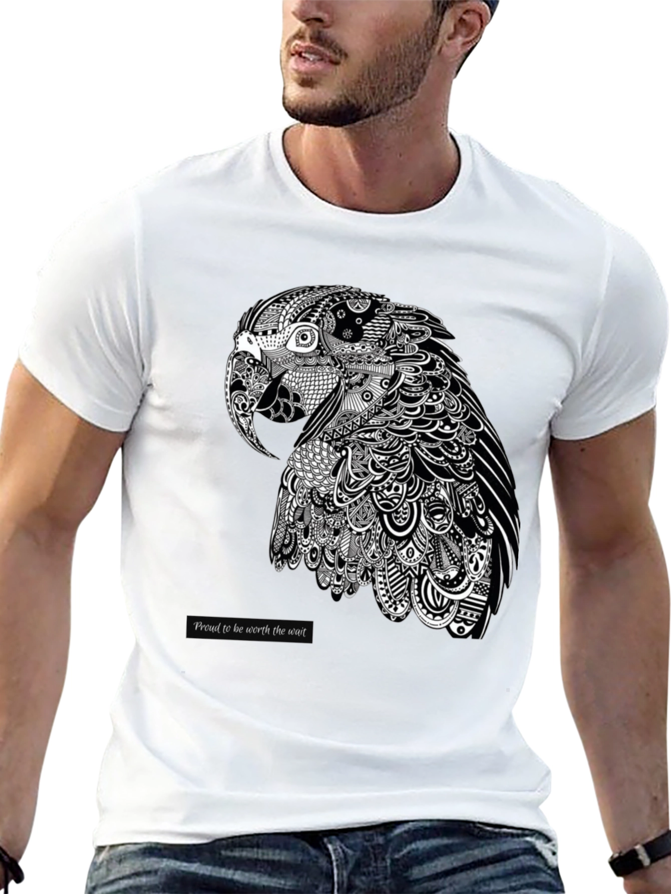 Artistic Parrot Graphic Tee - Black Cotton Blend