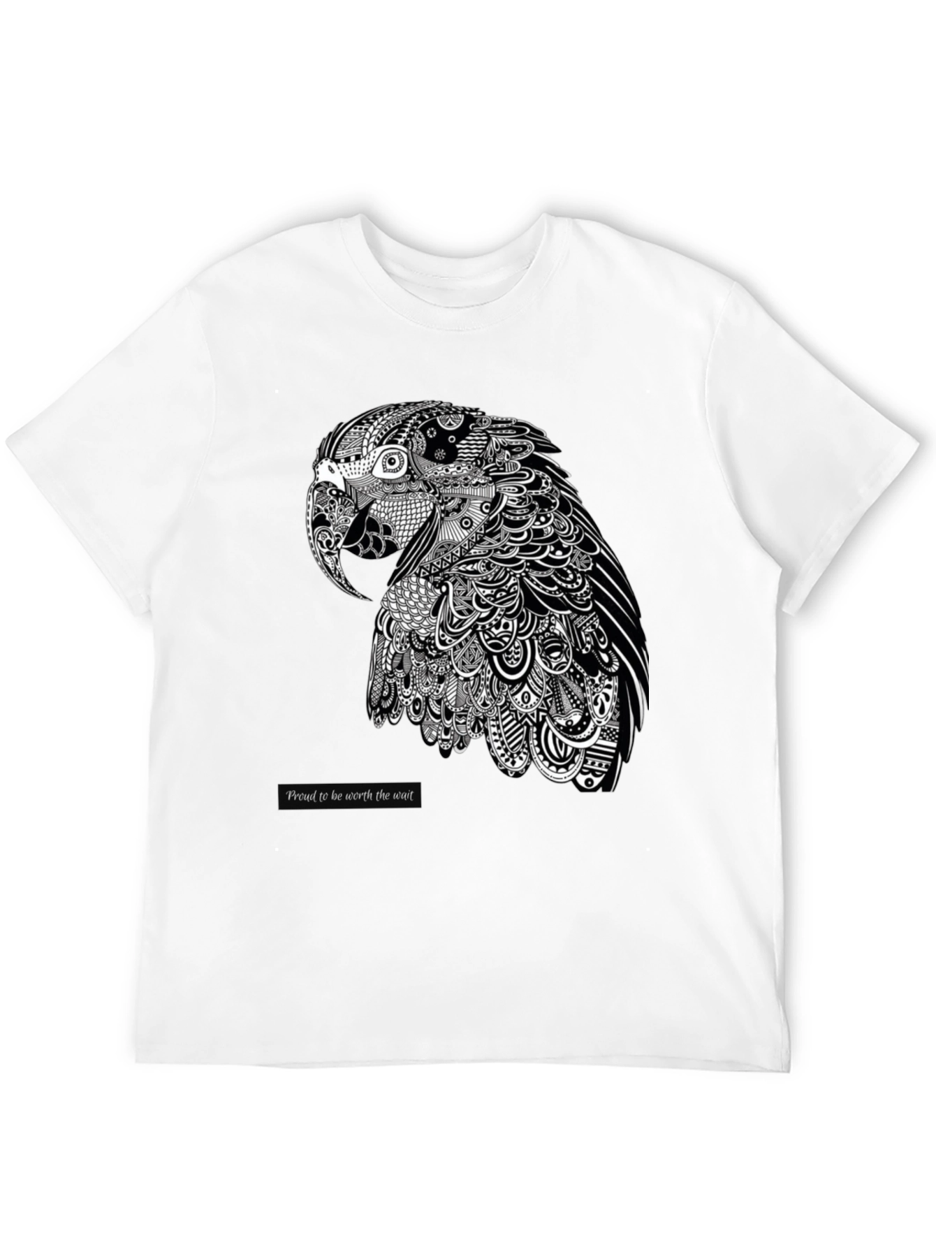 Artistic Parrot Graphic Tee - Black Cotton Blend