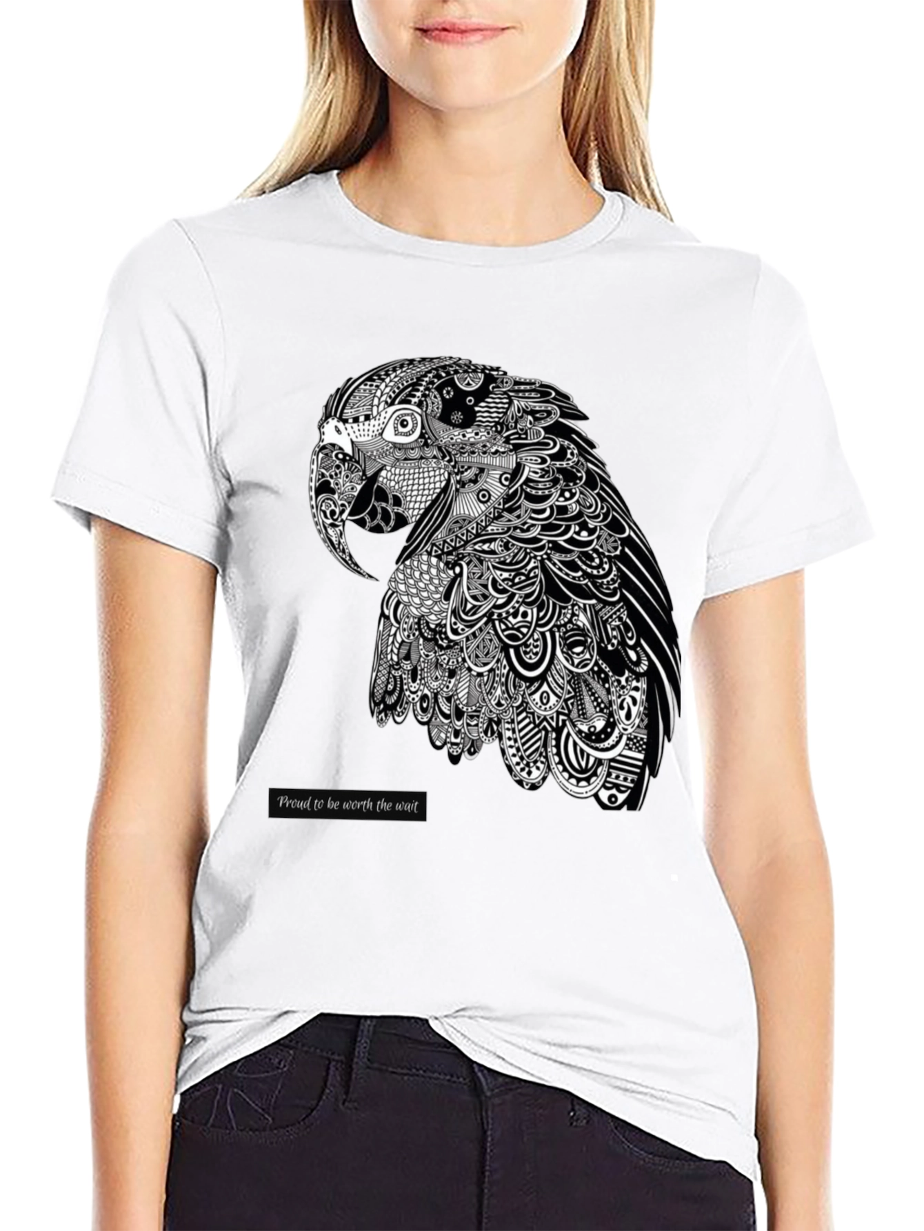 Artistic Parrot Graphic Tee - Black Cotton Blend