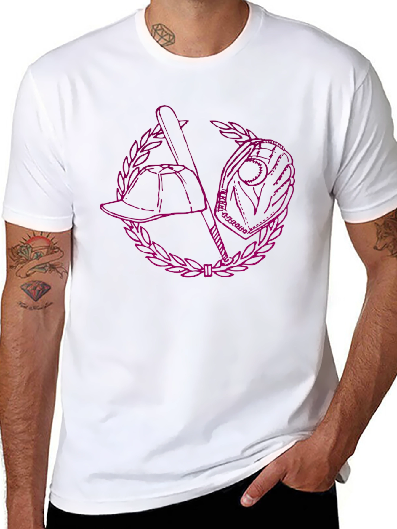 Baseball Graphic Tee - Black Cotton Blend Shirt