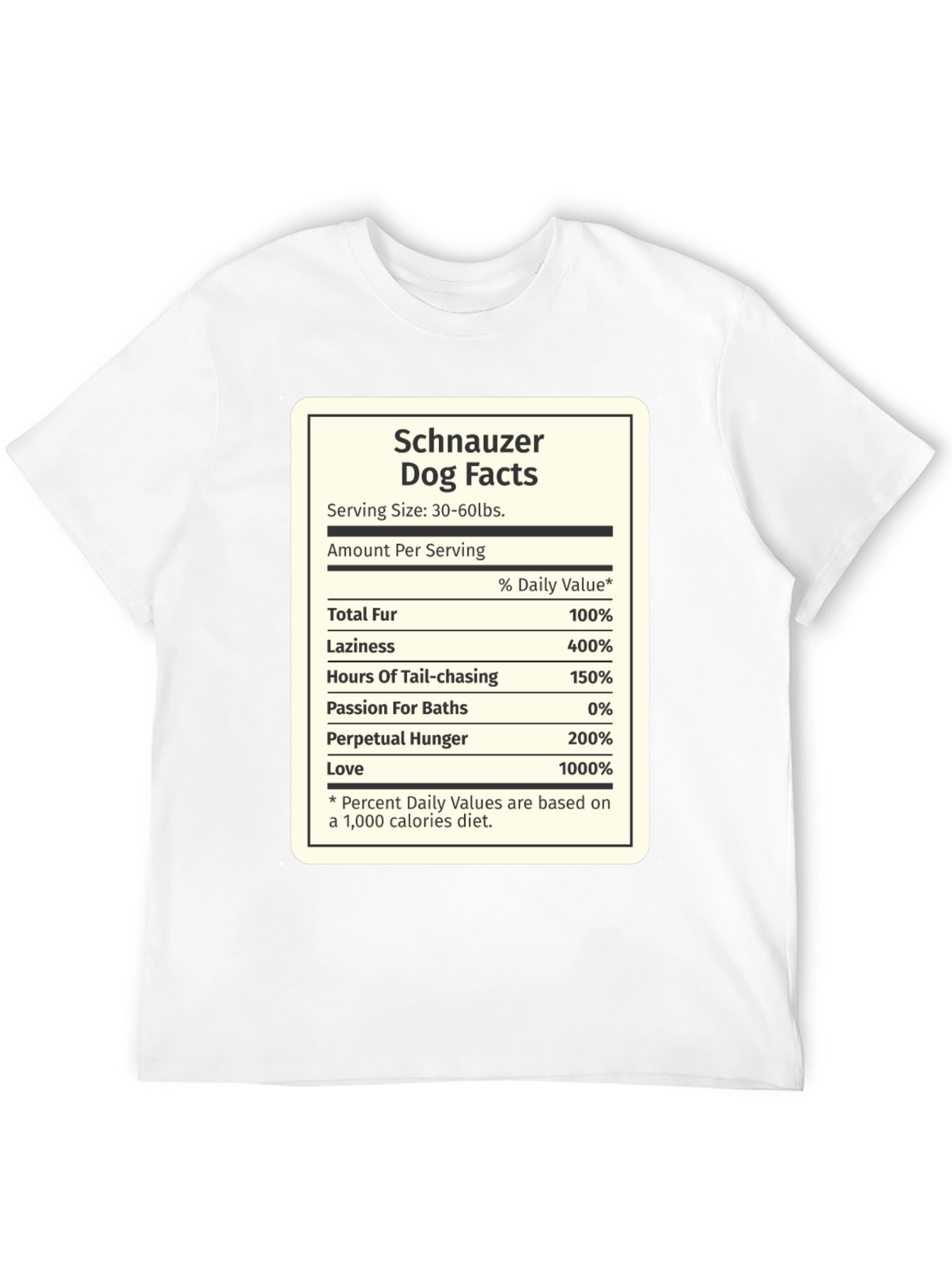 Schnauzer Nutrition Facts T-Shirt – Funny Dog Lover Tee