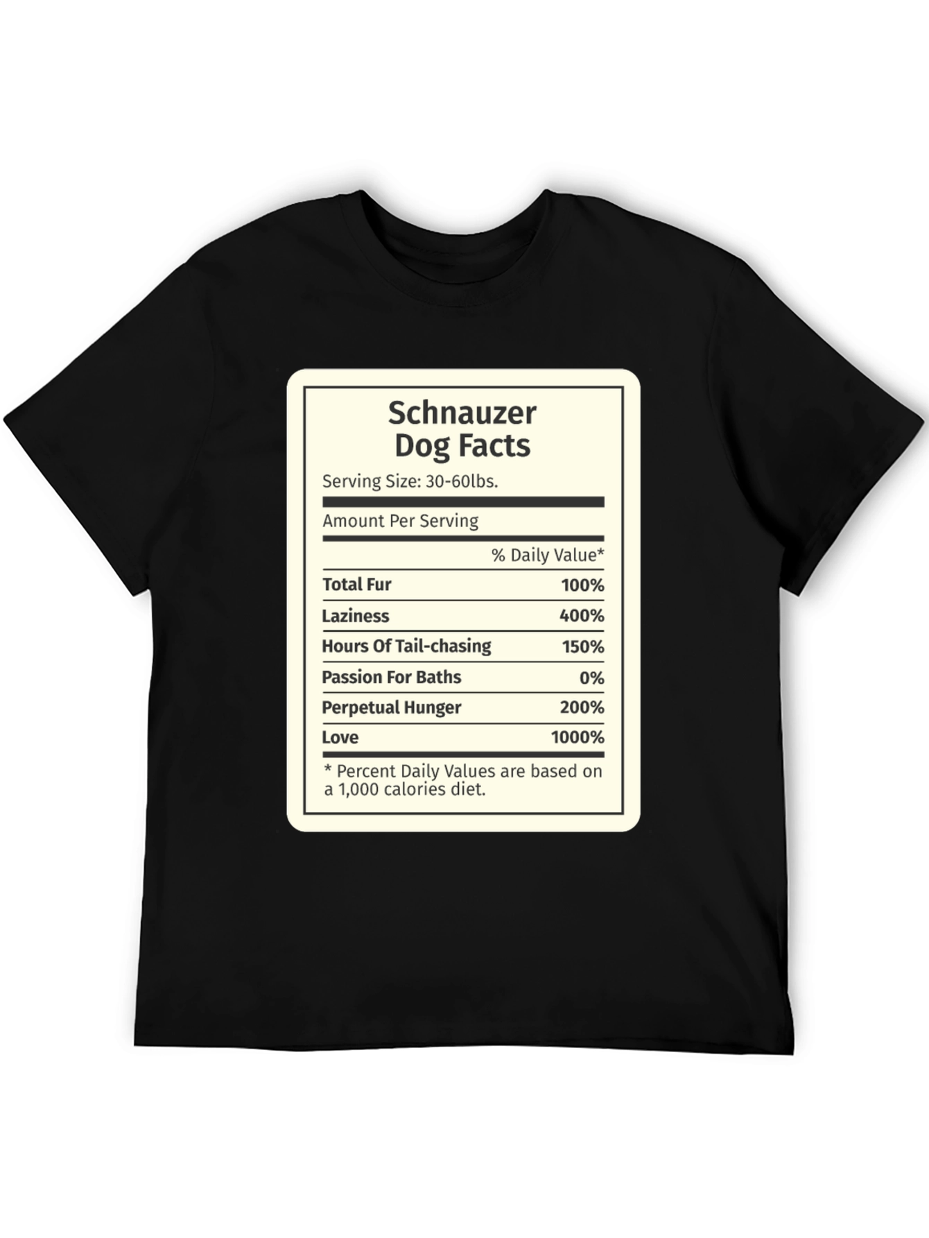 Schnauzer Nutrition Facts T-Shirt – Funny Dog Lover Tee