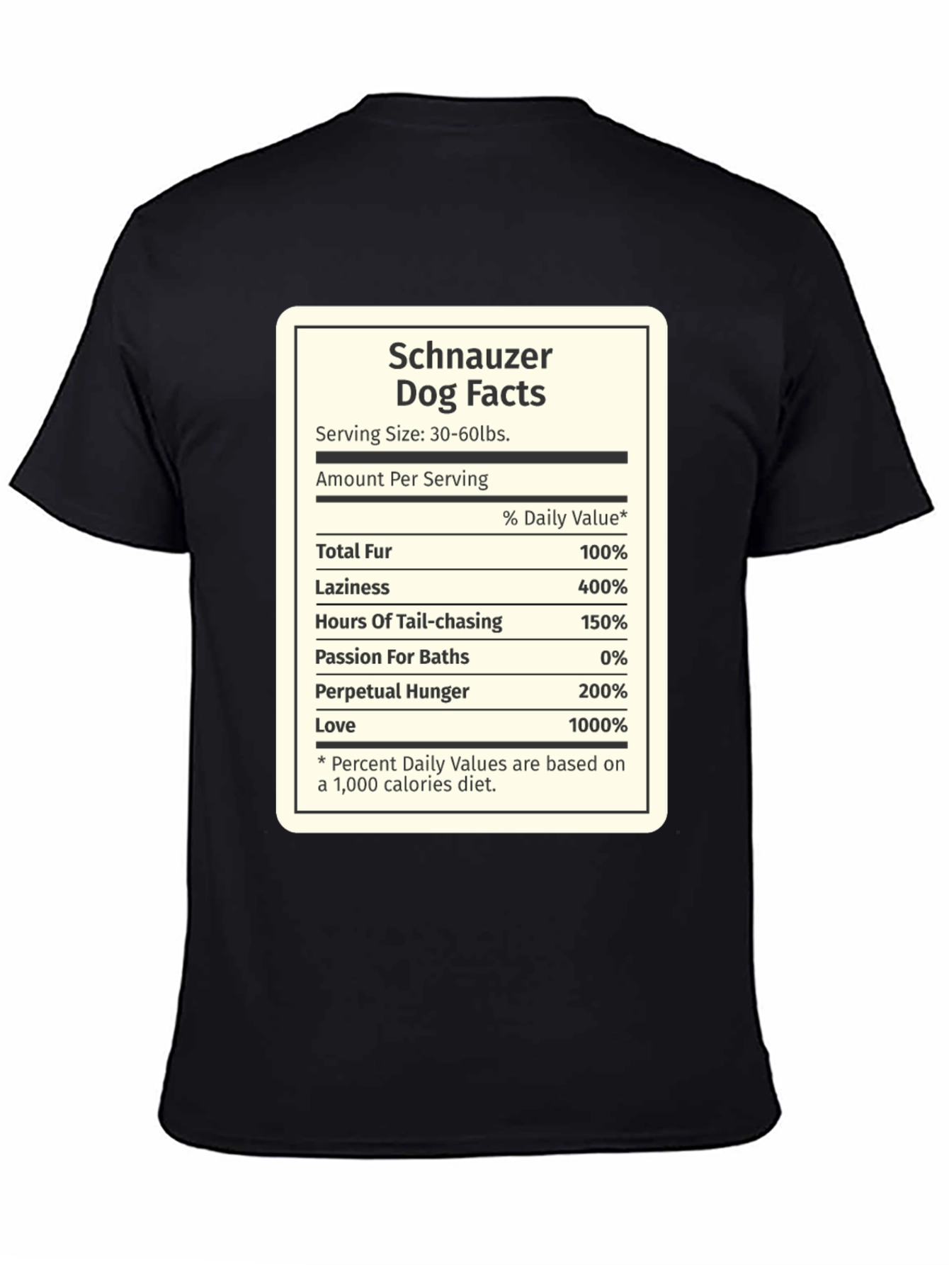 Schnauzer Nutrition Facts T-Shirt – Funny Dog Lover Tee