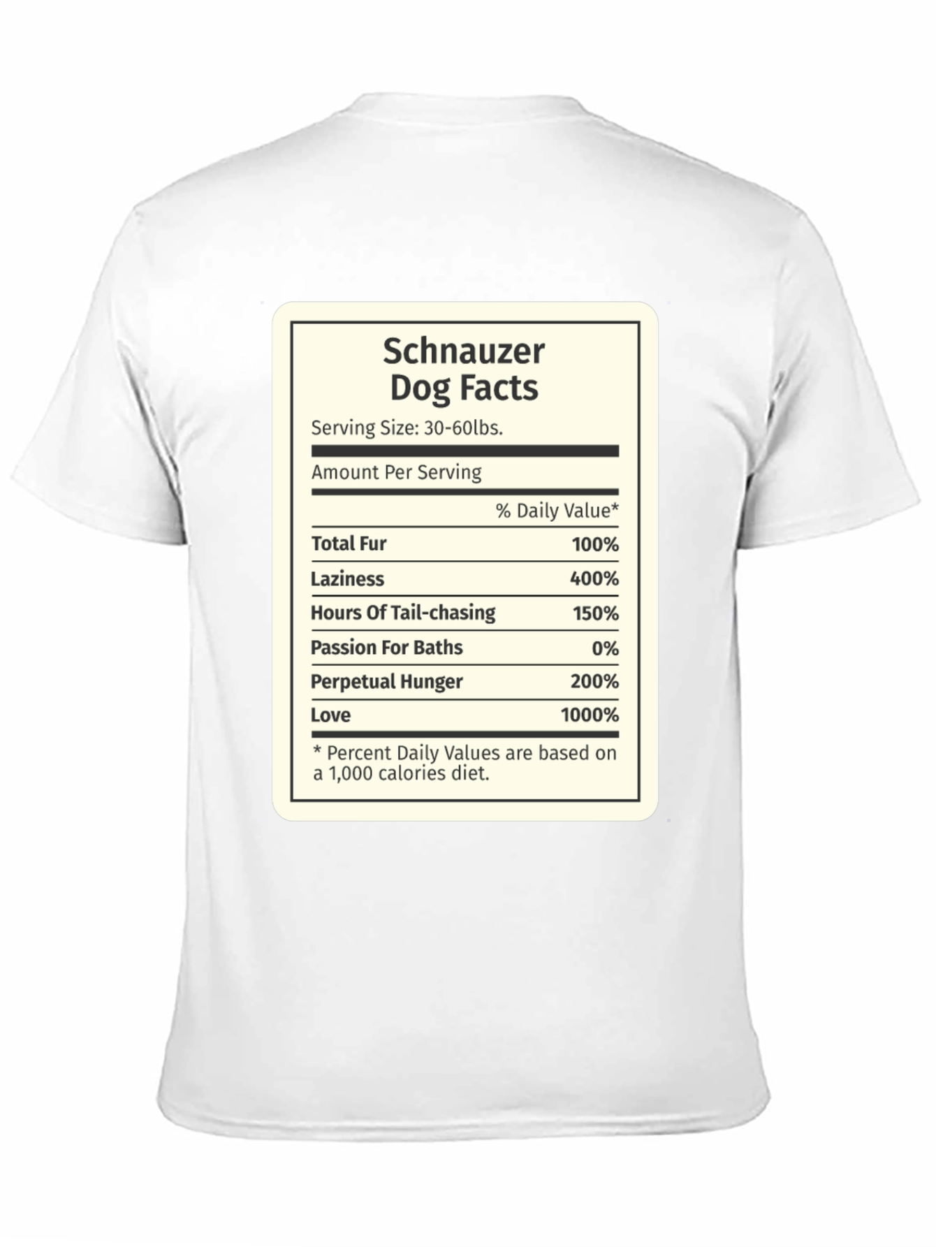 Schnauzer Nutrition Facts T-Shirt – Funny Dog Lover Tee