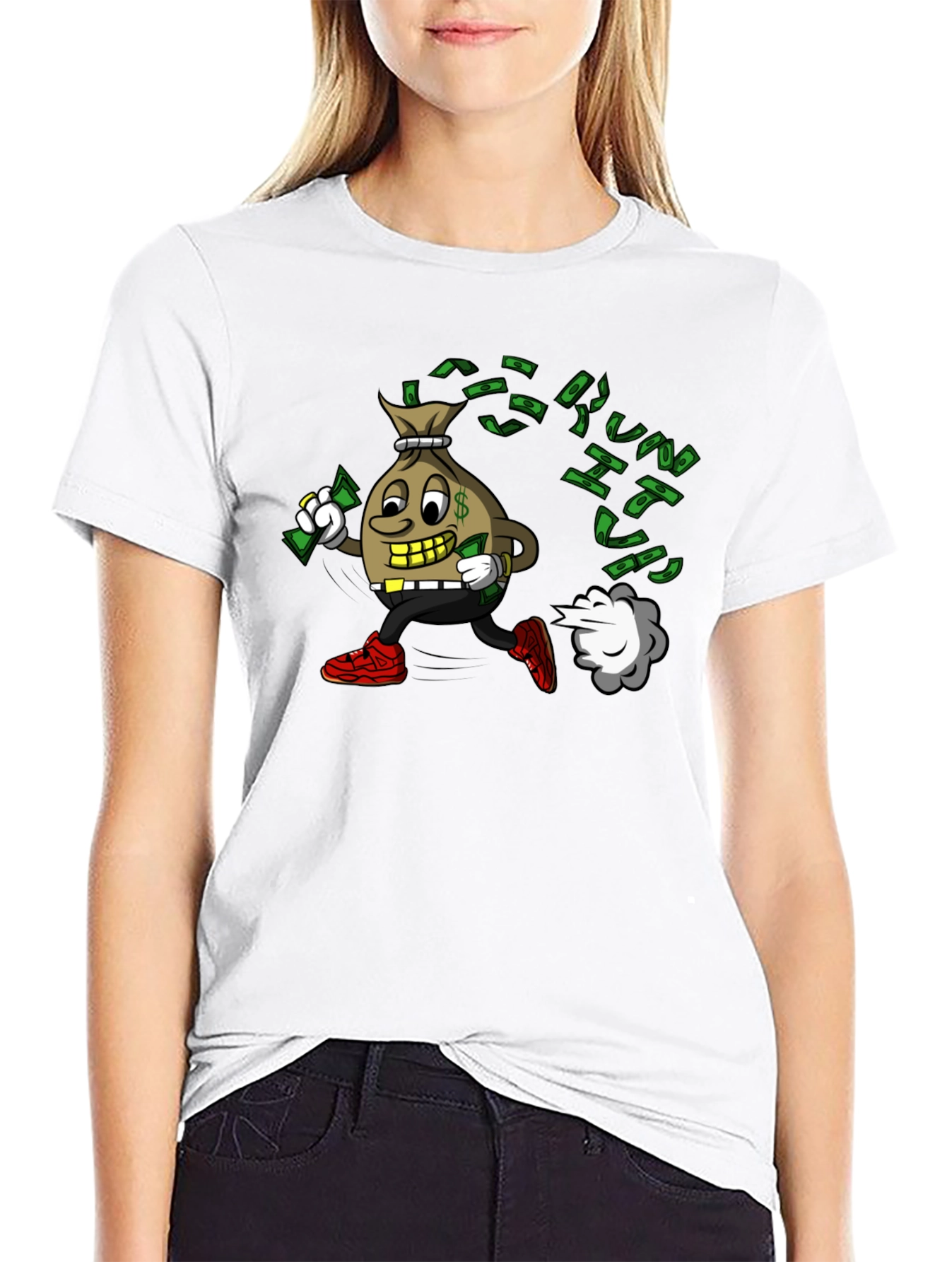 Money Bag Cartoon Graphic Black T-Shirt