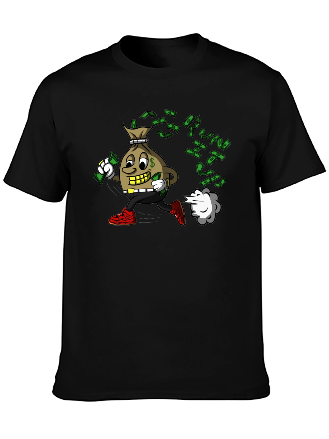 Money Bag Cartoon Graphic Black T-Shirt