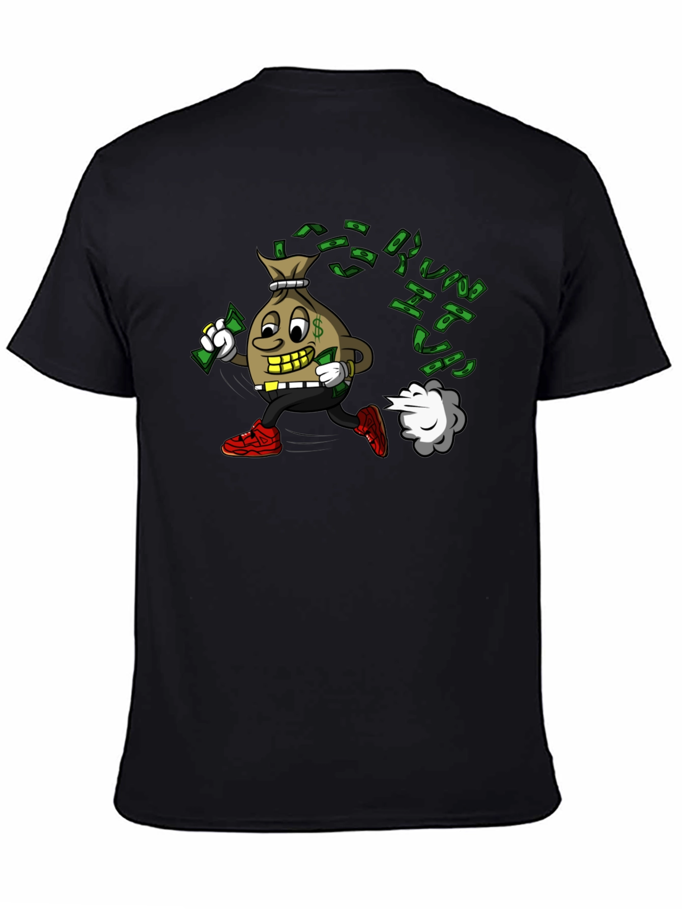 Money Bag Cartoon Graphic Black T-Shirt
