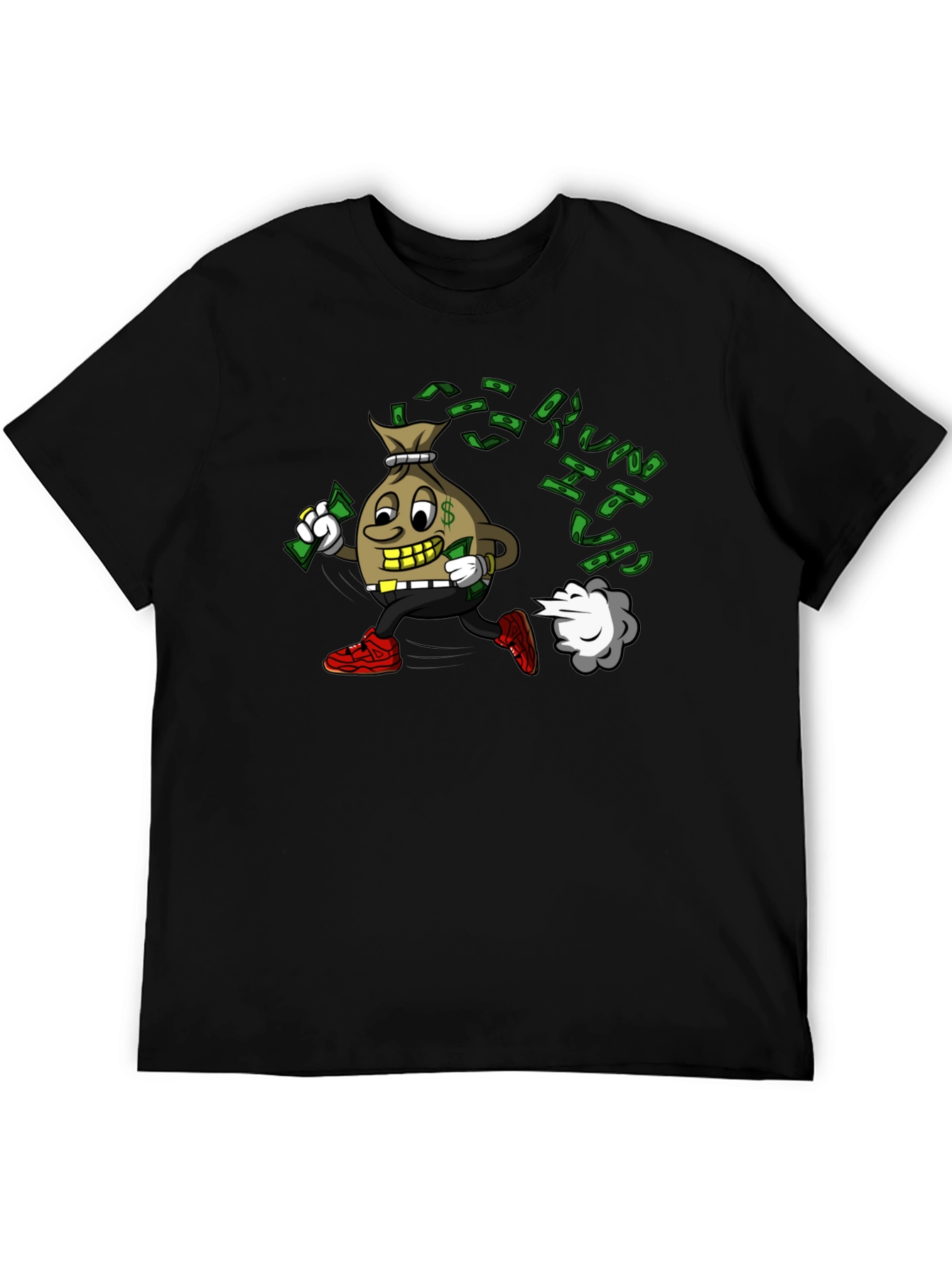 Money Bag Cartoon Graphic Black T-Shirt