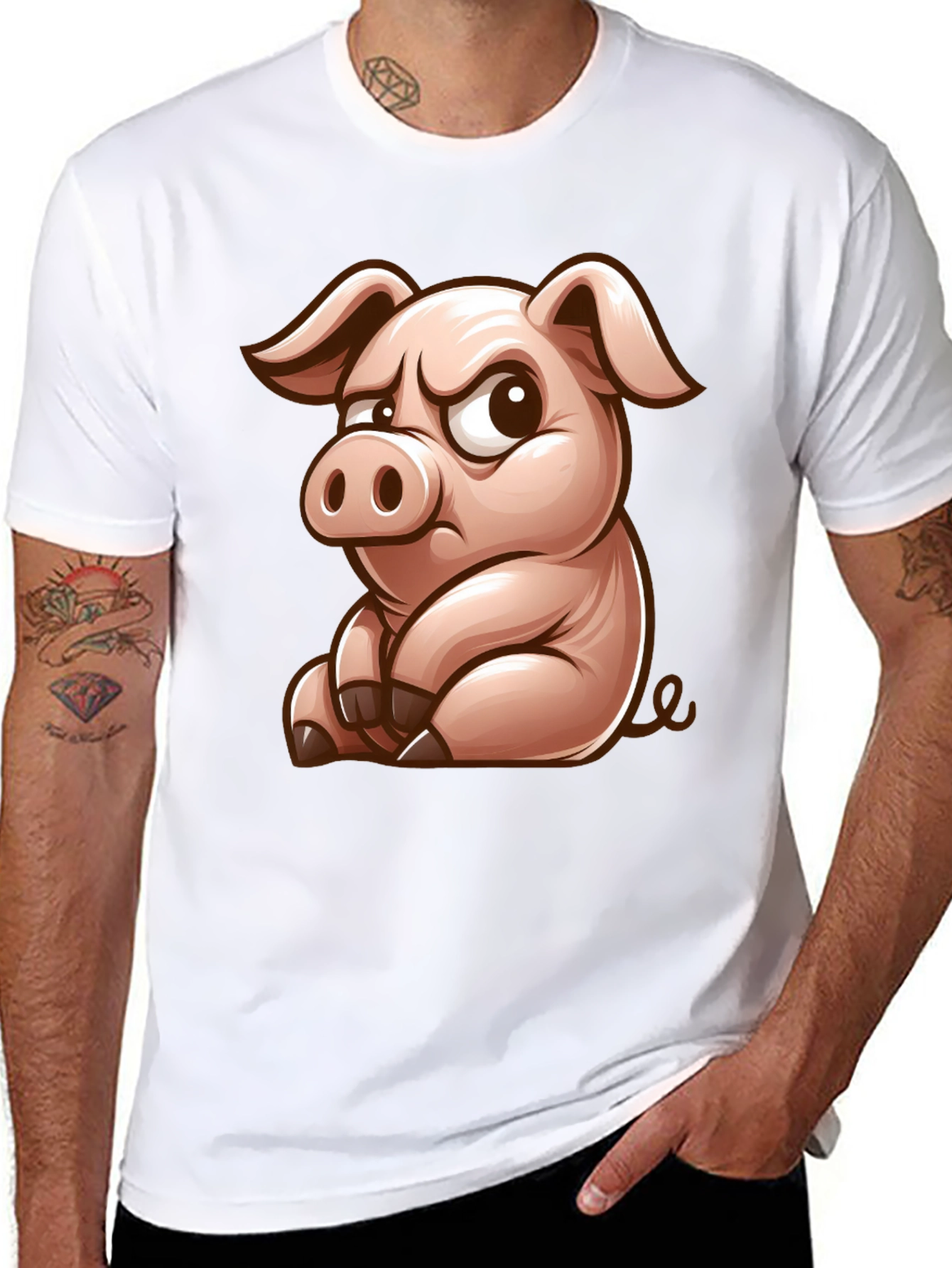 Grumpy Pig Graphic T-Shirt - Funny Cartoon Pig Tee