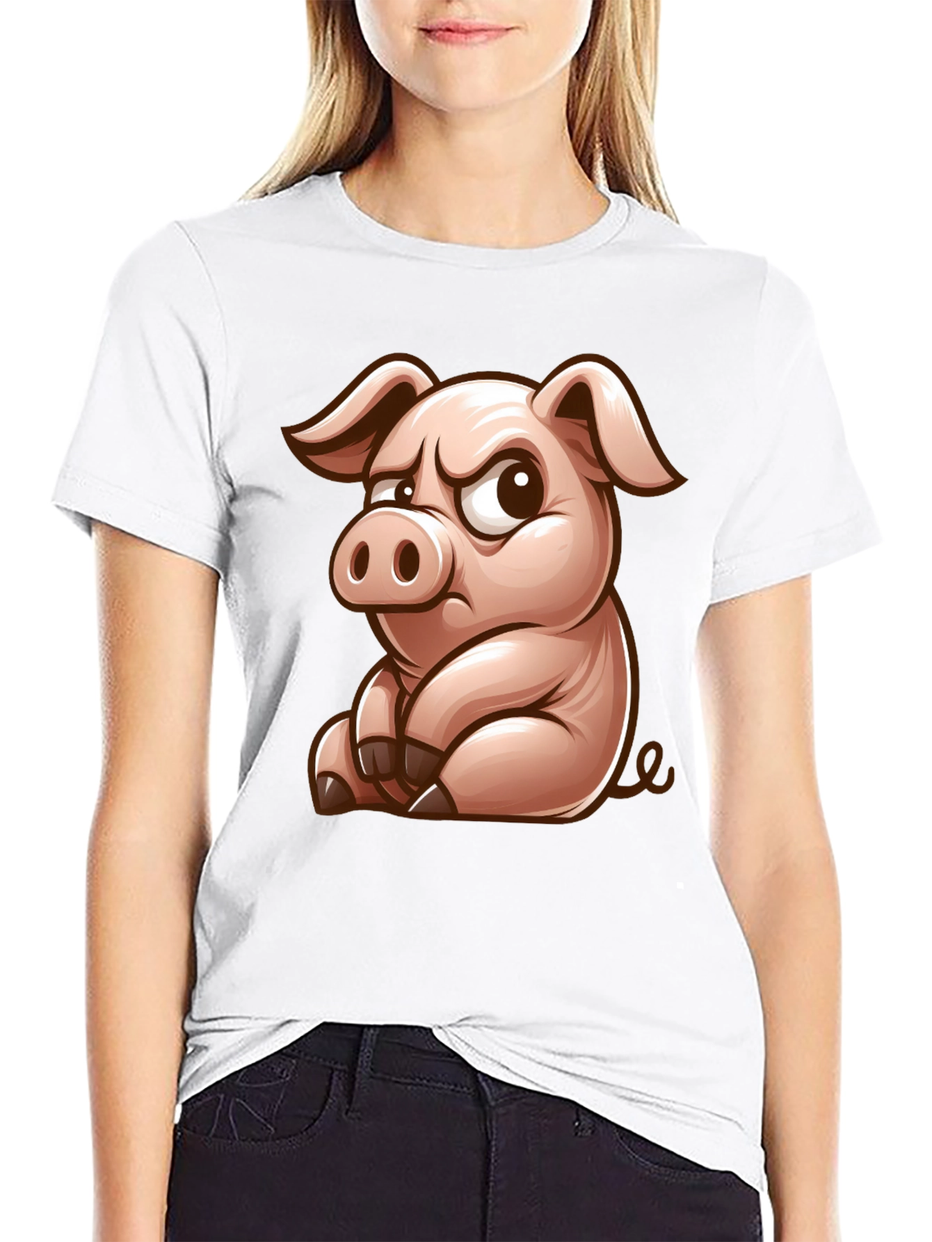Grumpy Pig Graphic T-Shirt - Funny Cartoon Pig Tee