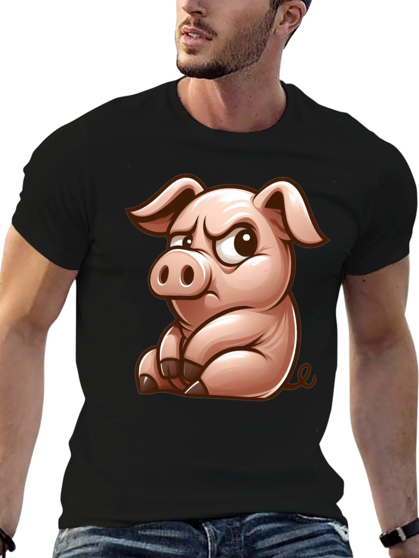 Grumpy Pig Graphic T-Shirt - Funny Cartoon Pig Tee