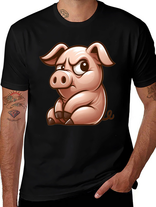 Grumpy Pig Graphic T-Shirt - Funny Cartoon Pig Tee