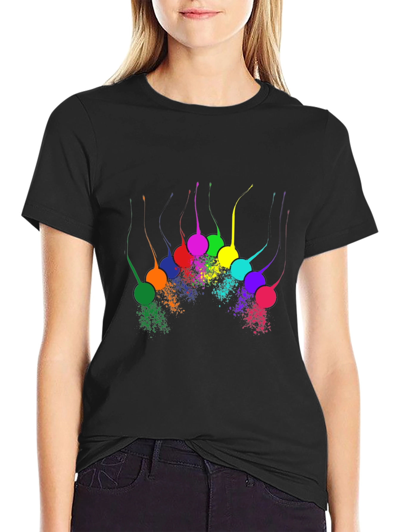 Abstract Splatter Print Black T-Shirt