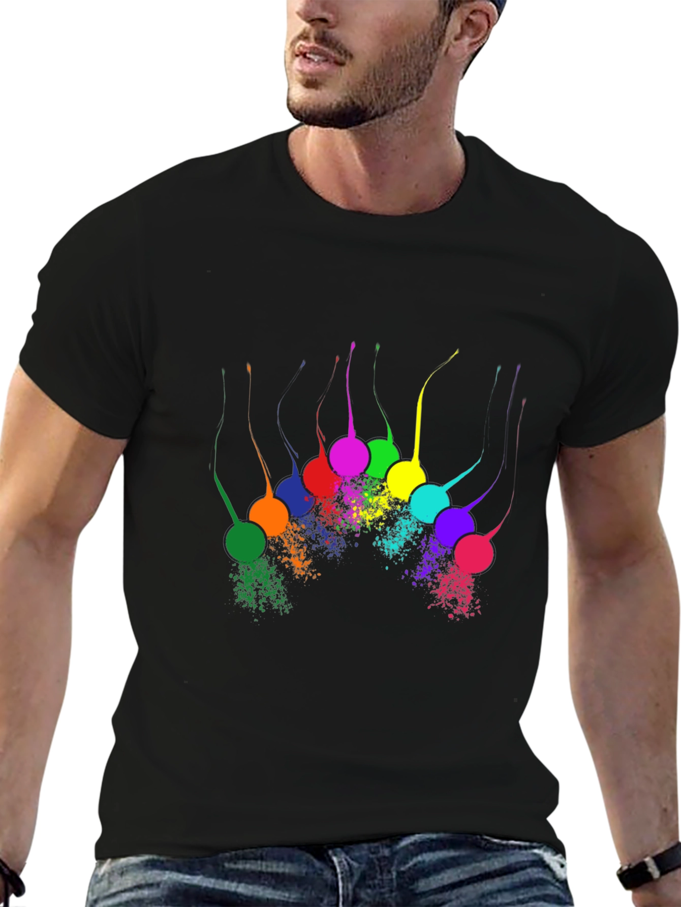 Abstract Splatter Print Black T-Shirt