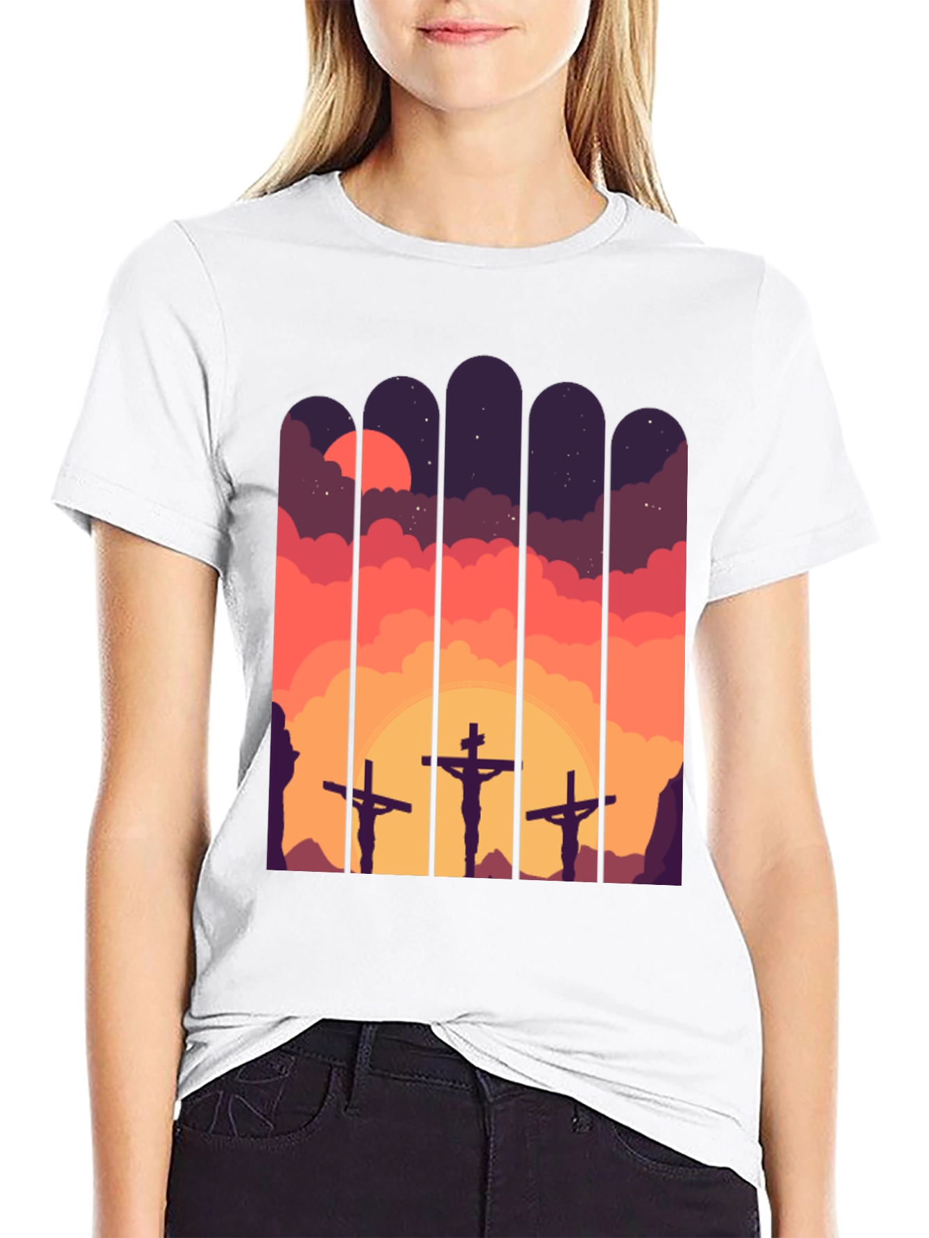 Calvary Cross T-Shirt - Sunset Scene