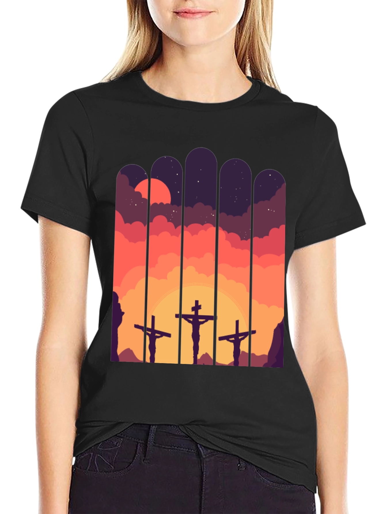 Calvary Cross T-Shirt - Sunset Scene