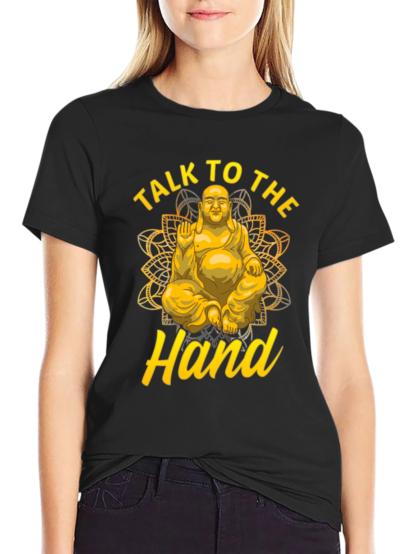 Talk To The Hand Buddha Graphic Tee - Black