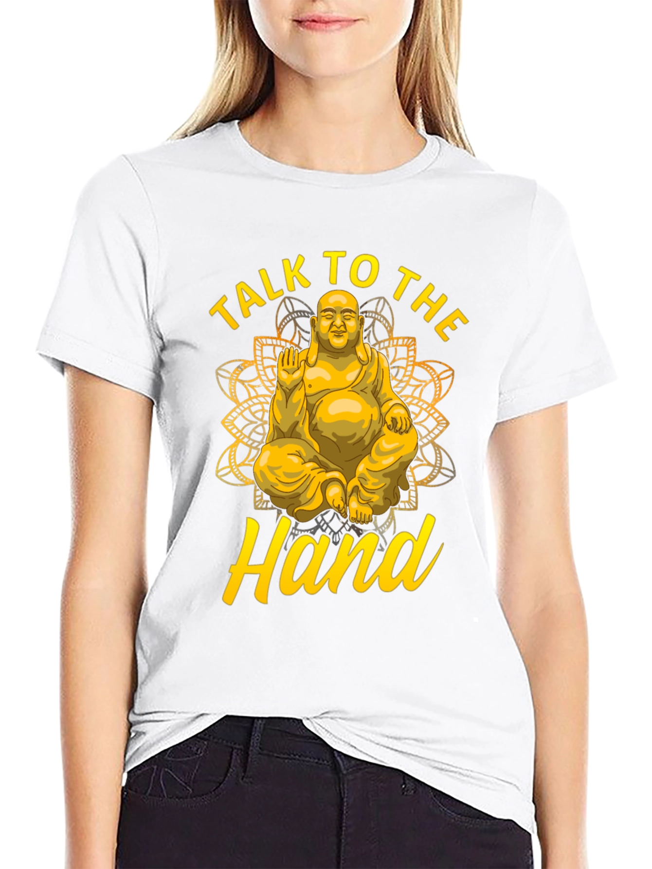 Talk To The Hand Buddha Graphic Tee - Black