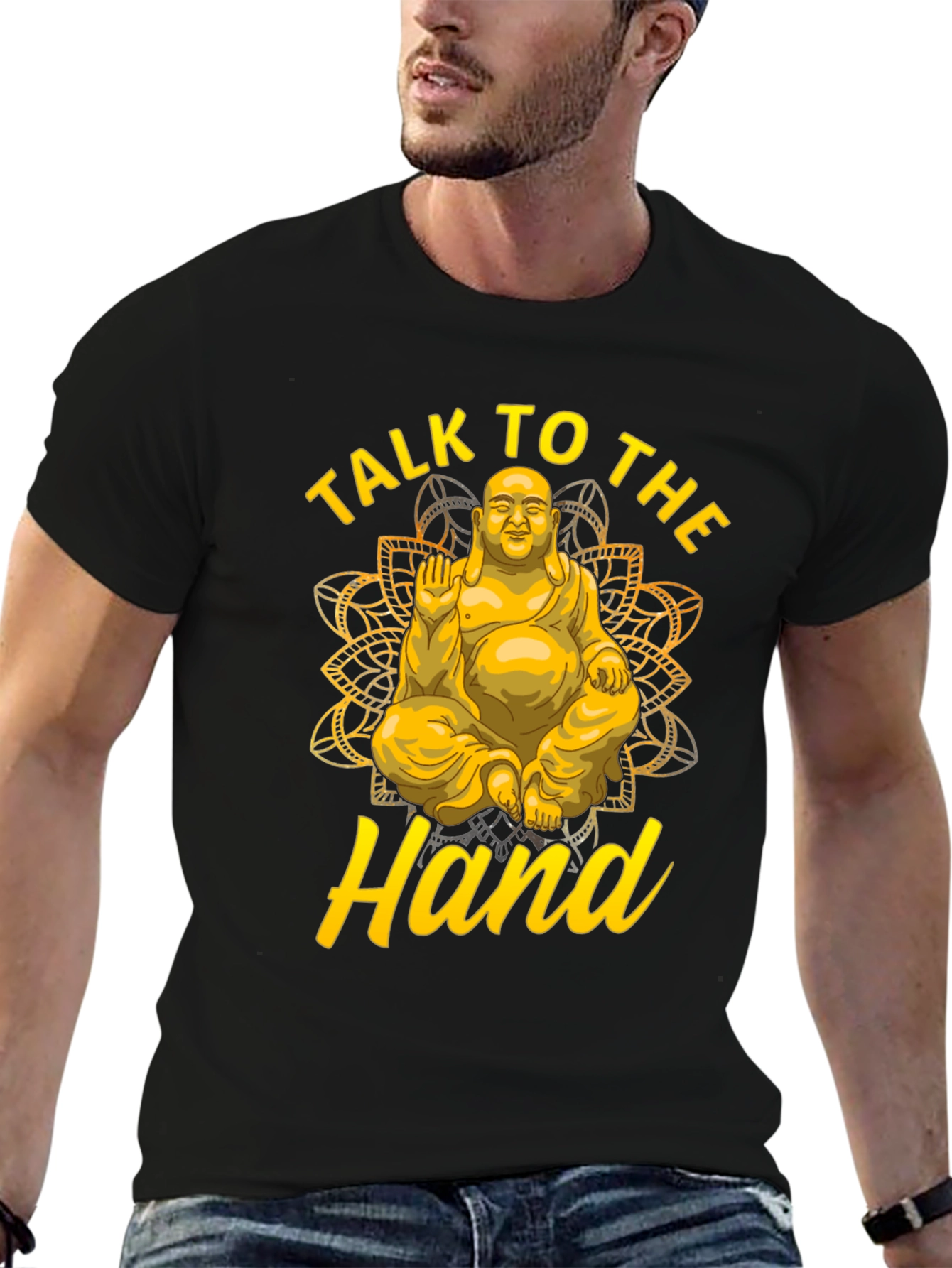 Talk To The Hand Buddha Graphic Tee - Black