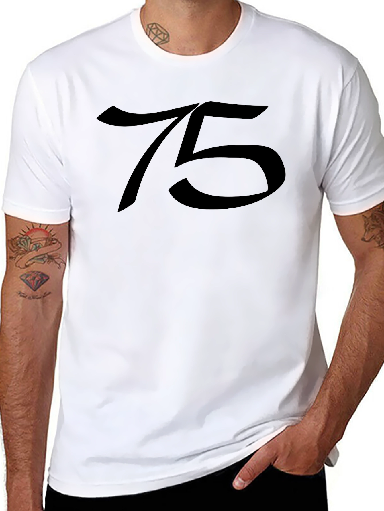 Stylish Black T-Shirt with 75 Design