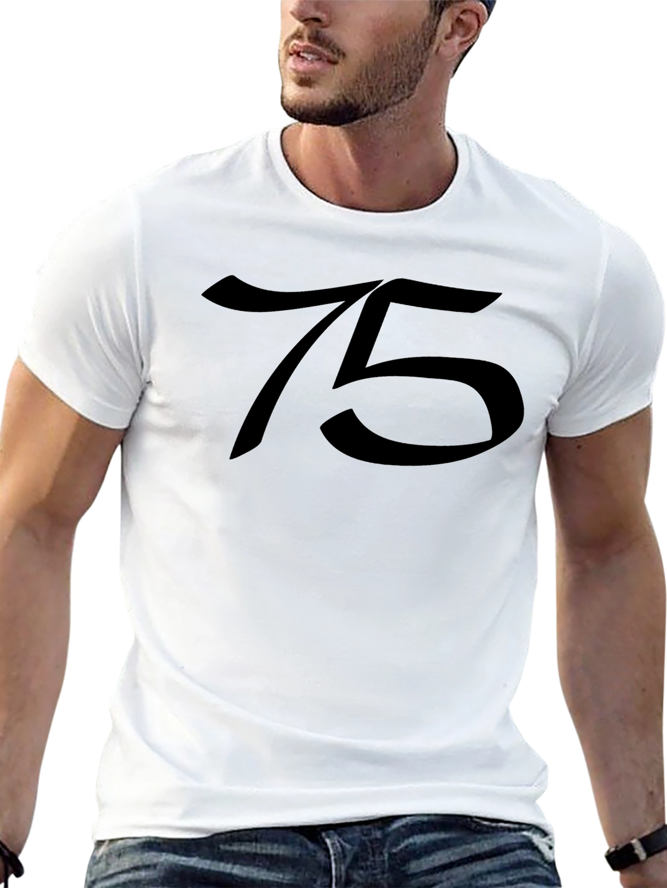 Stylish Black T-Shirt with 75 Design