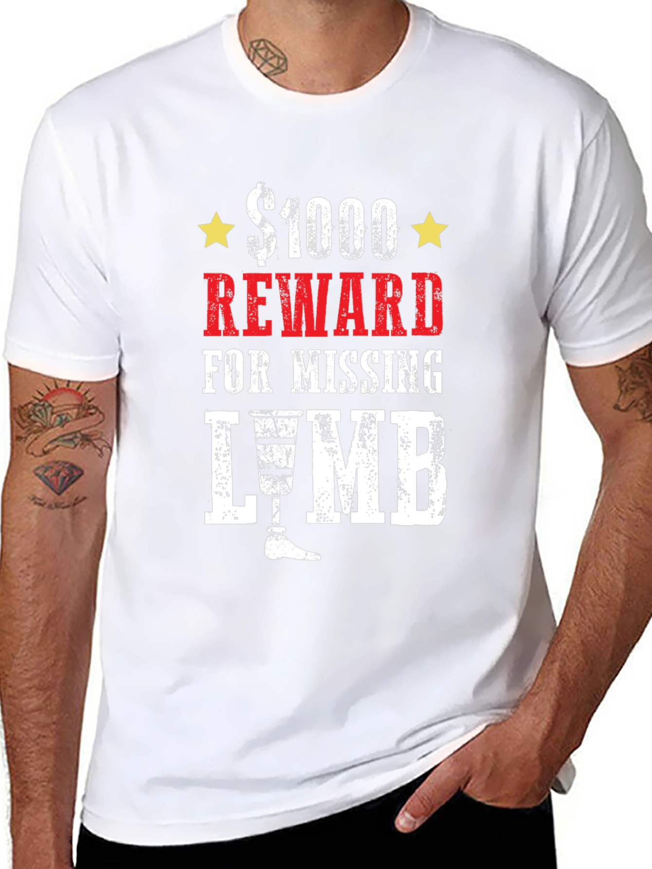$1000 Reward Missing Limb Humor Graphic T-Shirt