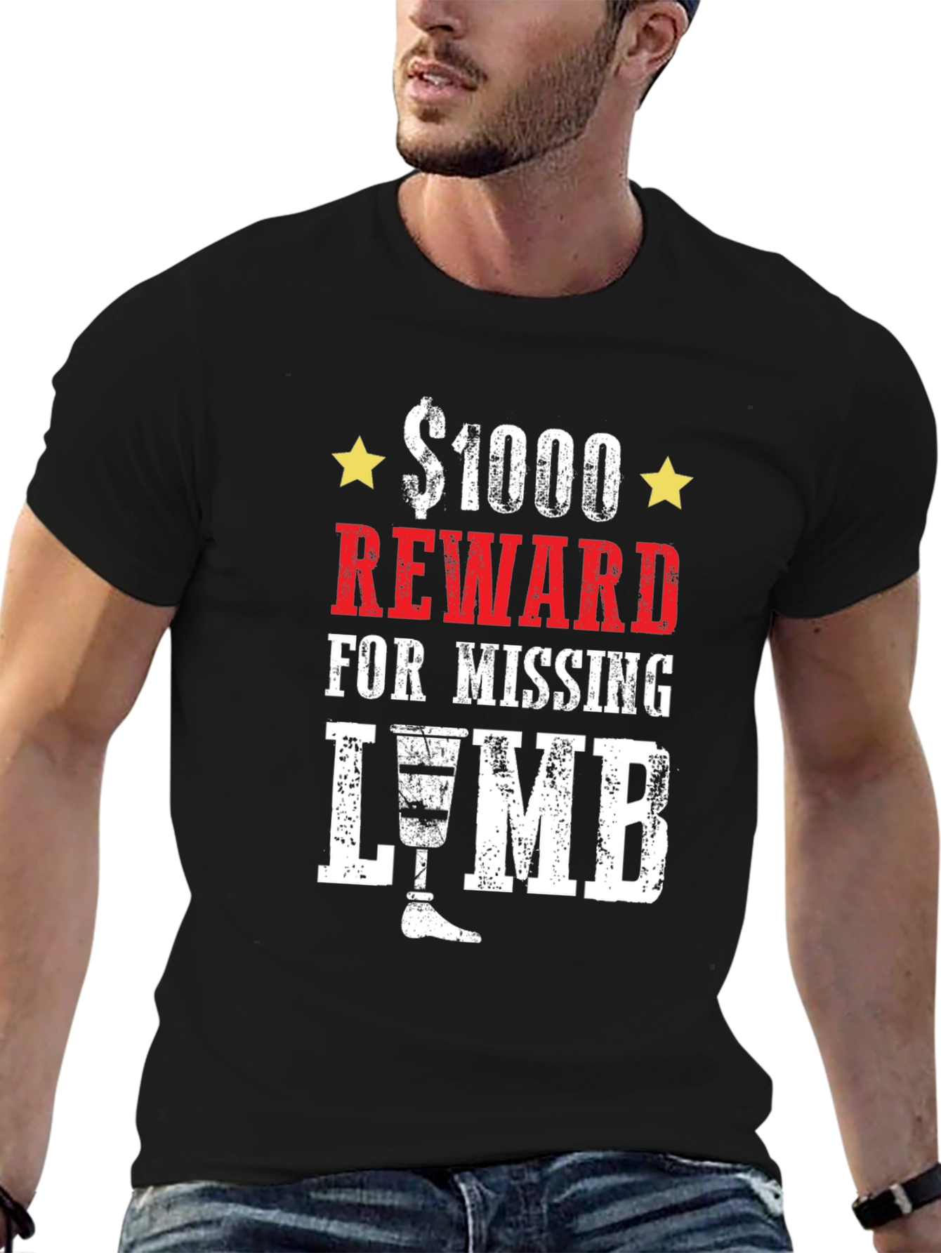 $1000 Reward Missing Limb Humor Graphic T-Shirt