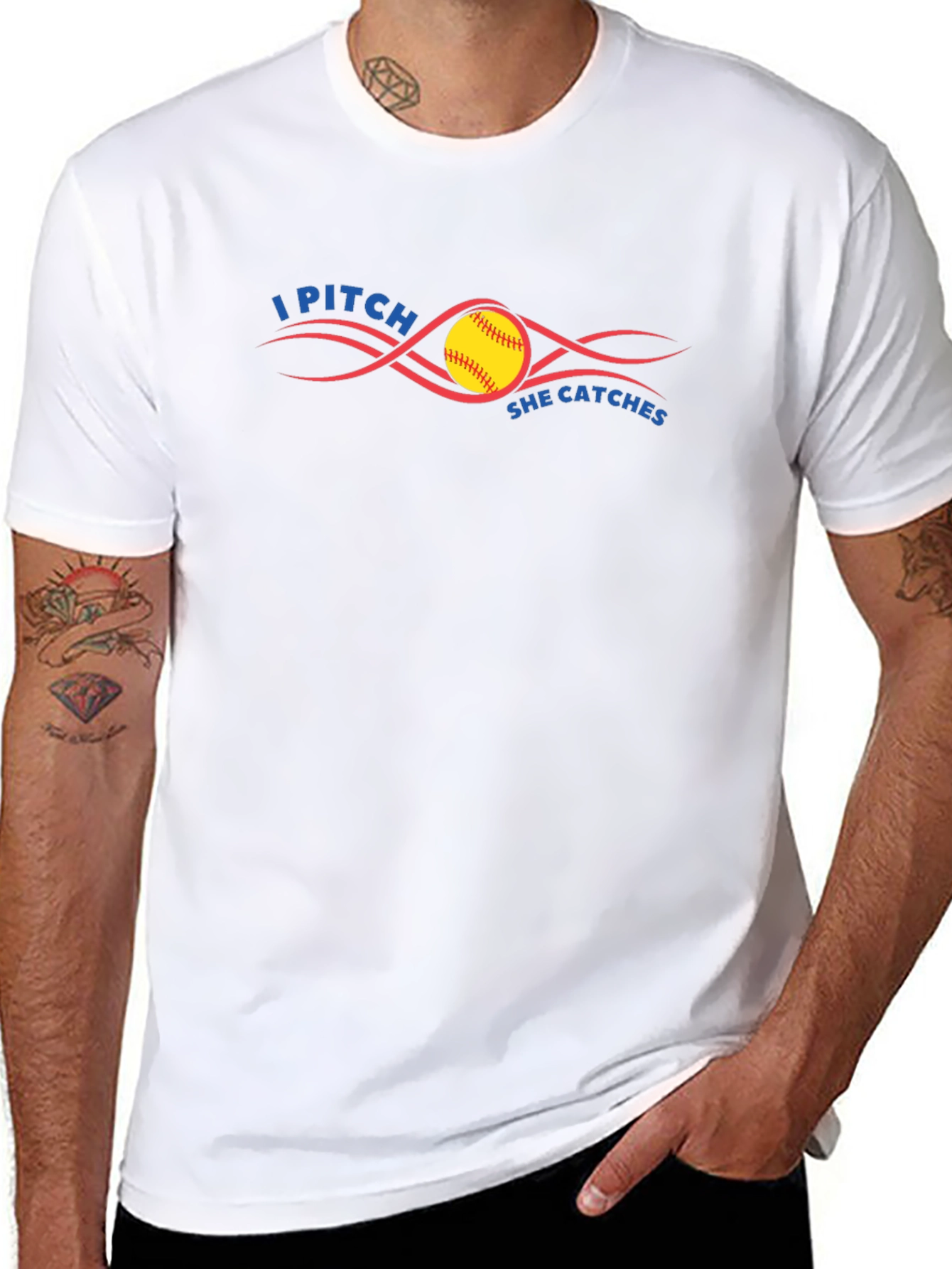 I Pitch She Catches Softball T-Shirt