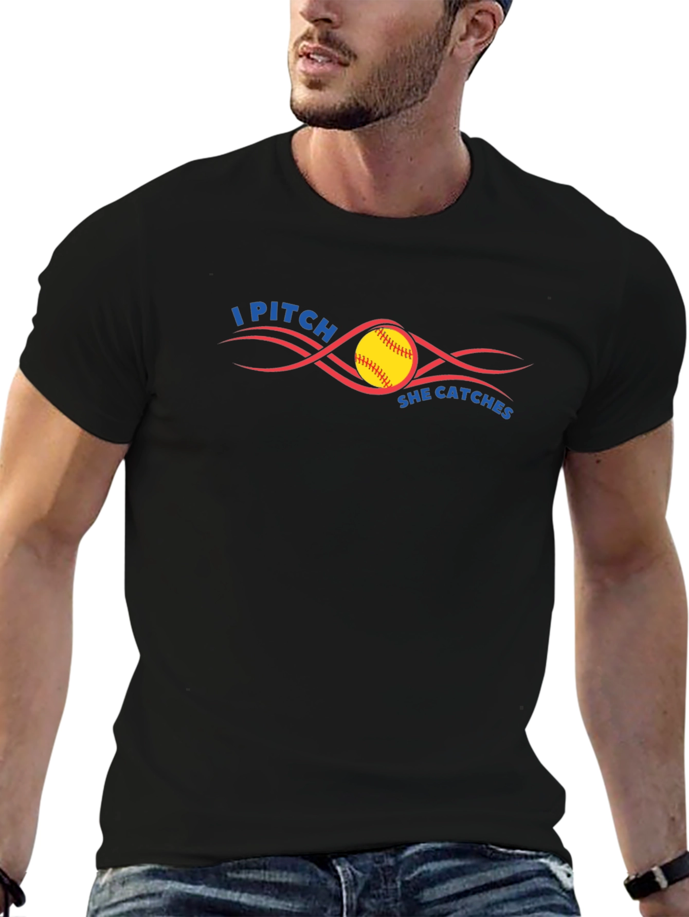 I Pitch She Catches Softball T-Shirt