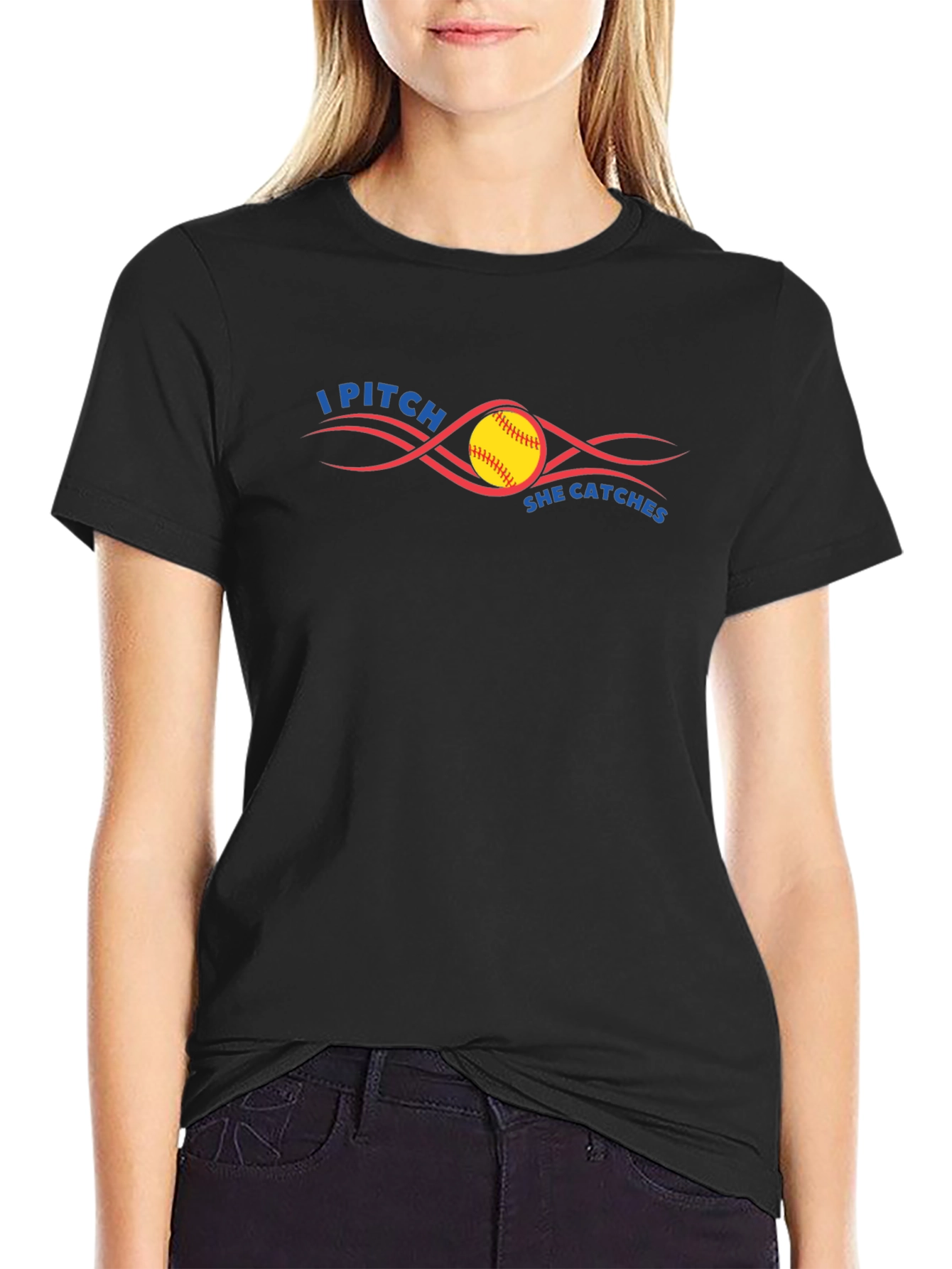 I Pitch She Catches Softball T-Shirt
