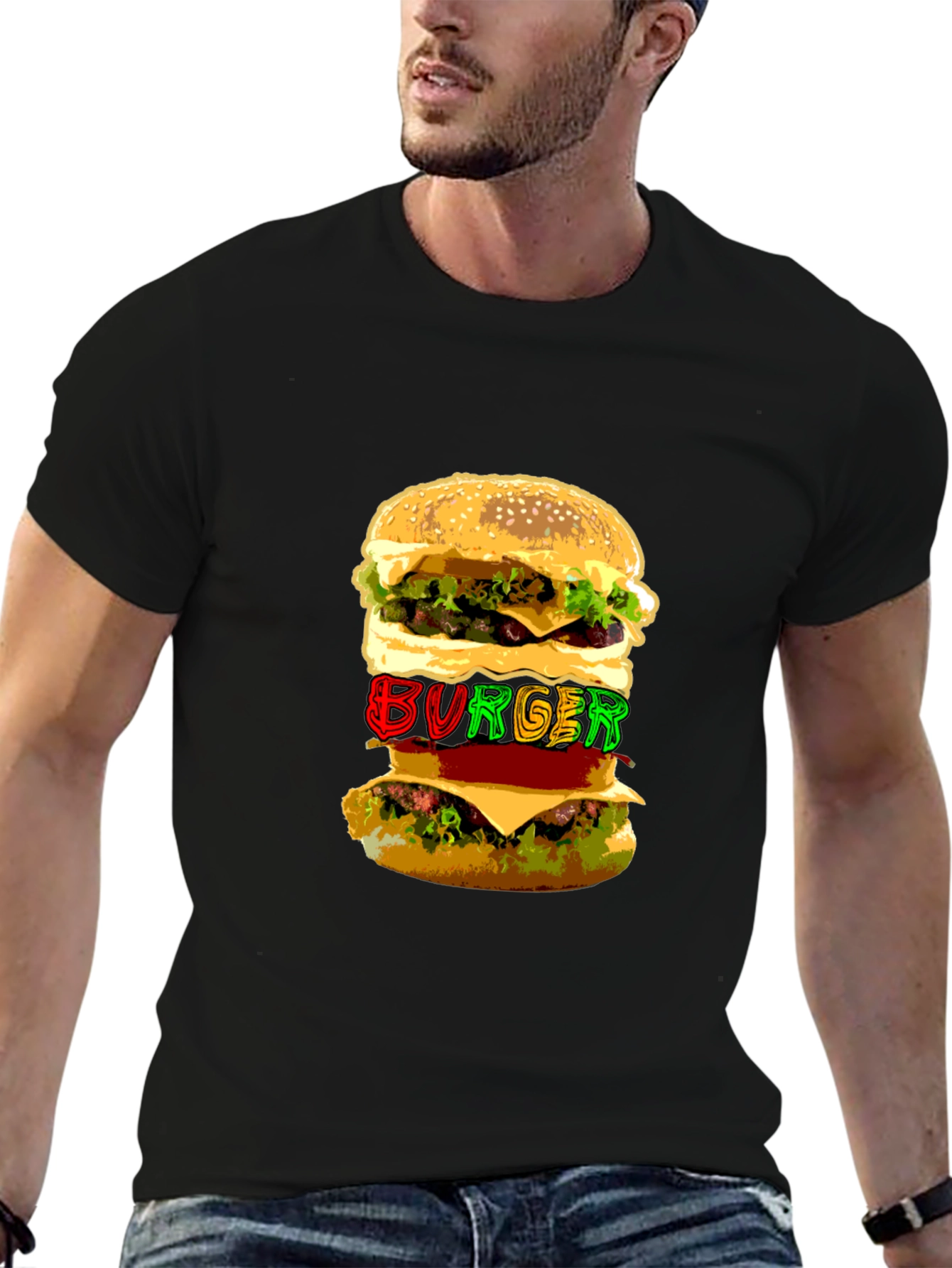 Burger Graphic Print Black T-Shirt