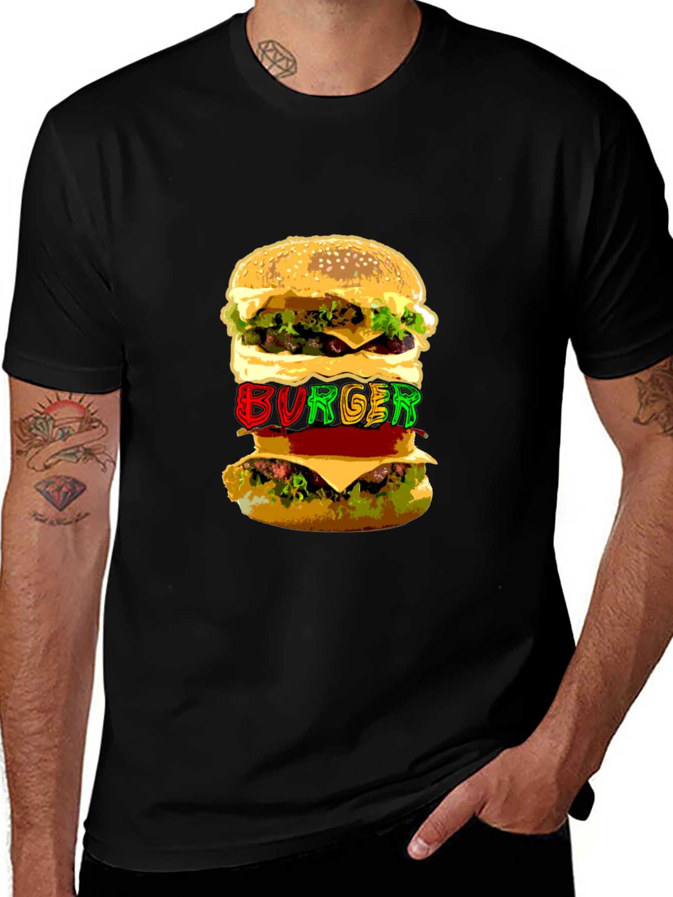 Burger Graphic Print Black T-Shirt