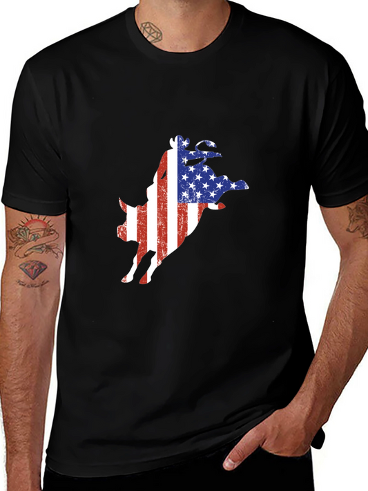 USA Flag Cow Graphic Tee - Patriotic Farm Animal T-Shirt