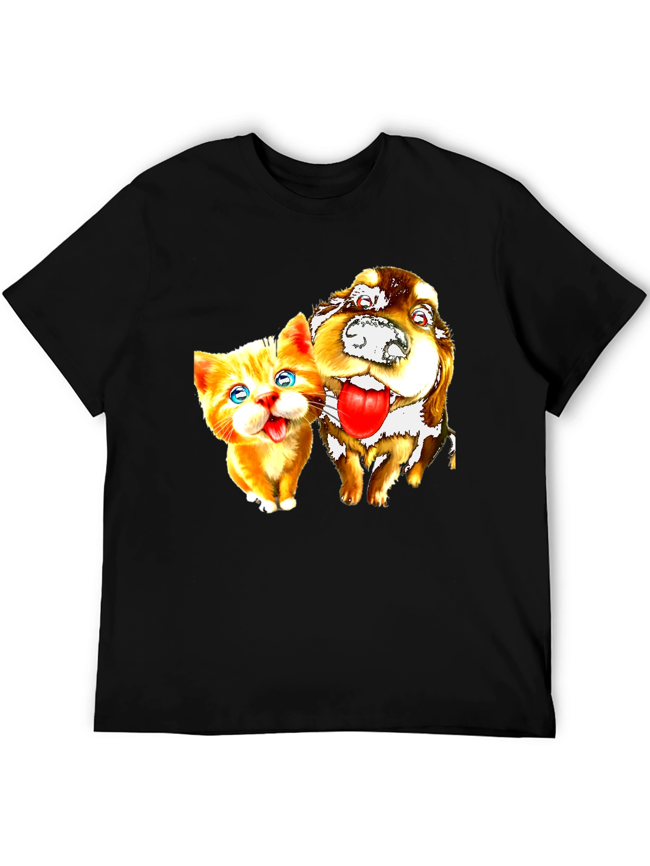 Cat & Dog Graphic Black T-Shirt