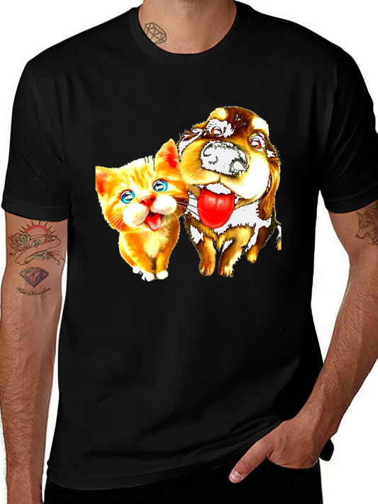 Cat & Dog Graphic Black T-Shirt