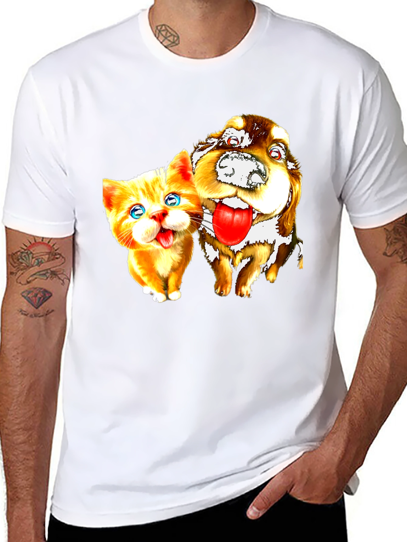 Cat & Dog Graphic Black T-Shirt